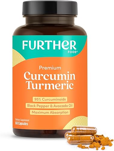 Further Food Cápsulas de cúrcuma de curcumina prémium de 500 mg – Orgánicas, de alta potencia con pimienta negra y aceite de aguacate