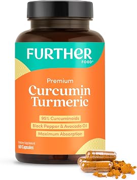Further Food Premium Curcumin Turmeric Capsules 500mg, Organic | High Potency with Black Pepper & Avocado Oil, 60 Capsules