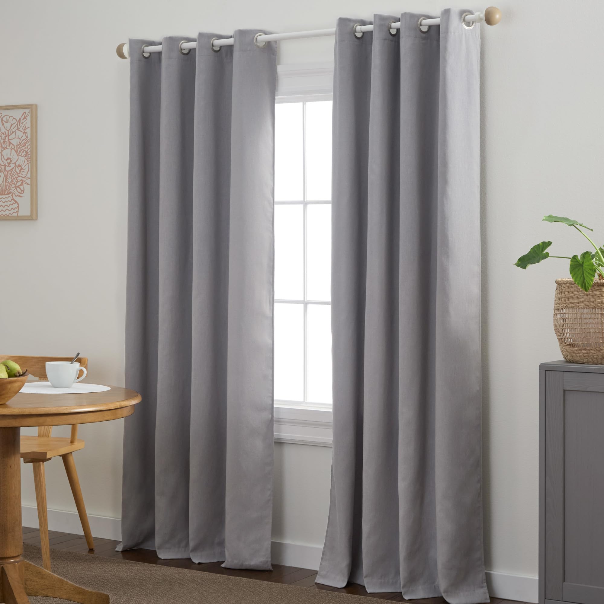 TOWN & COUNTRY BASICS Bertram Solid Linen Texture Indoor Curtains, Room Darkening Blackout with Energy Efficient Lining, Grommet Top, 2-Pack Set, Grey, 50"x84"