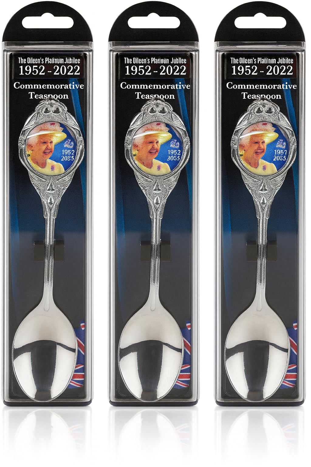 Glamza Silver Queen Platinum Jubilee Memorabilia 2022 Collectable Commemorative Stainless Steel Souvenir Remembrance Spoon 1952-2022 - Official Product X3