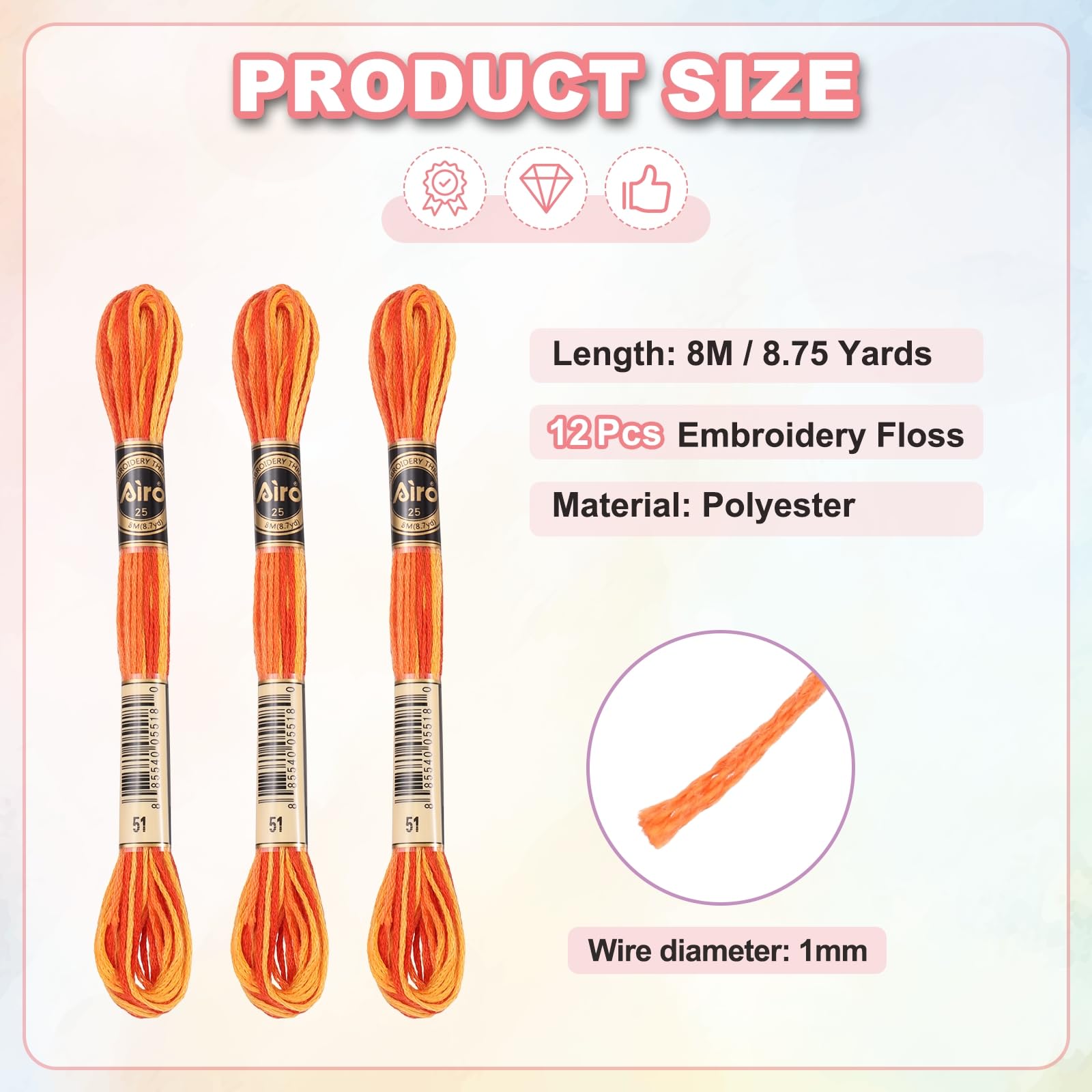 PATIKIL 12 Skeins Embroidery Floss, Polyester Embroidery Threads Bracelets String for Cross-Stitch Hand Embroidery, Orange - Image 2