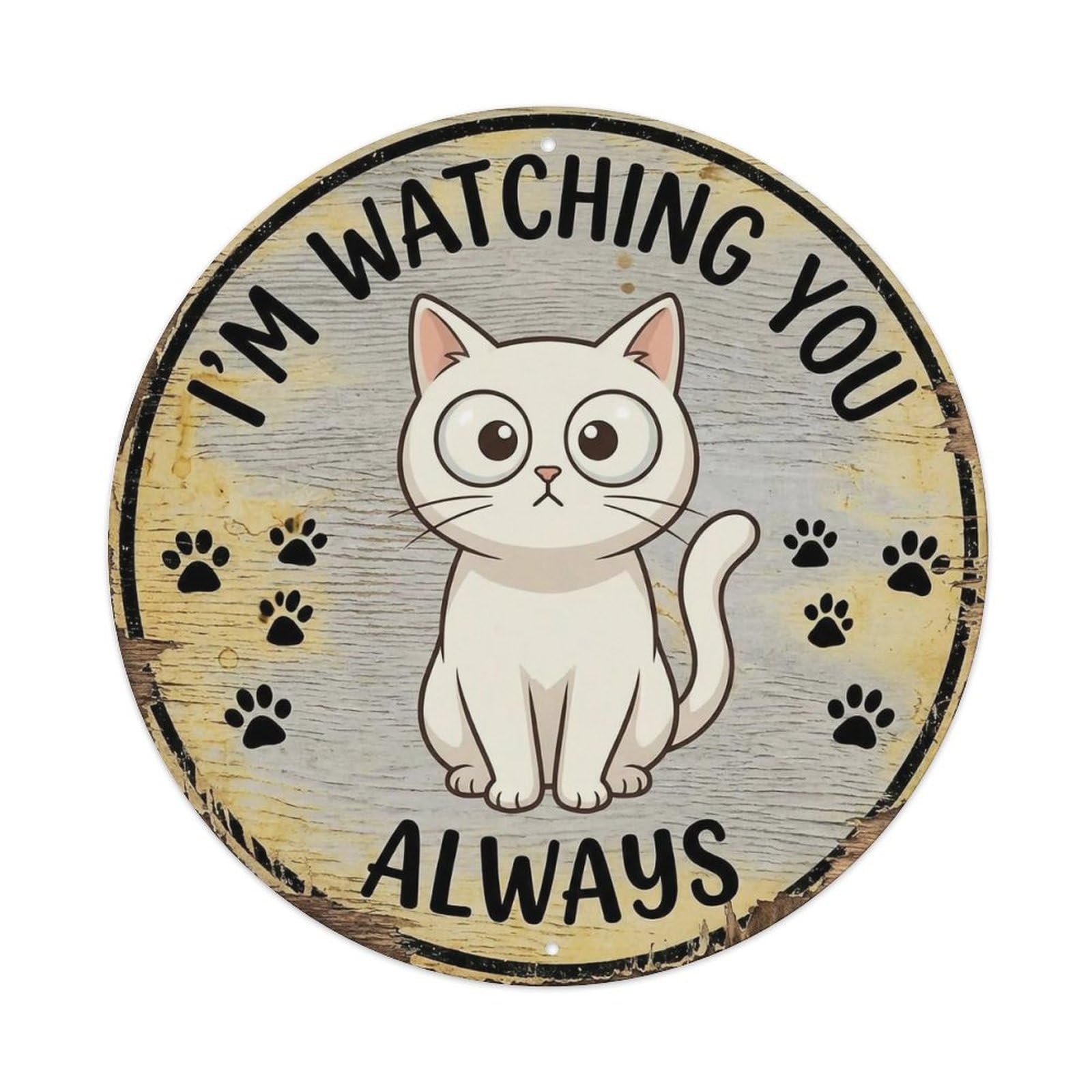Cat Watching You Round Wall Hanging Metal Tin Sign