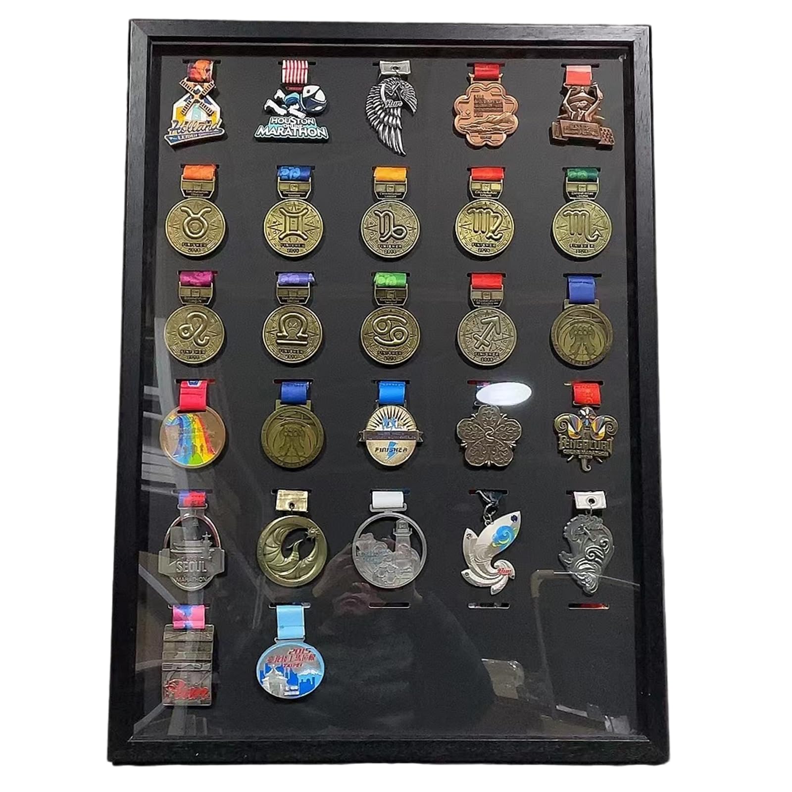 ETUELNOPT Medal Storage Box for Runners, Medal Display Case Black Multiple Sizes for Sports Awards(28 inches (30 medals))
