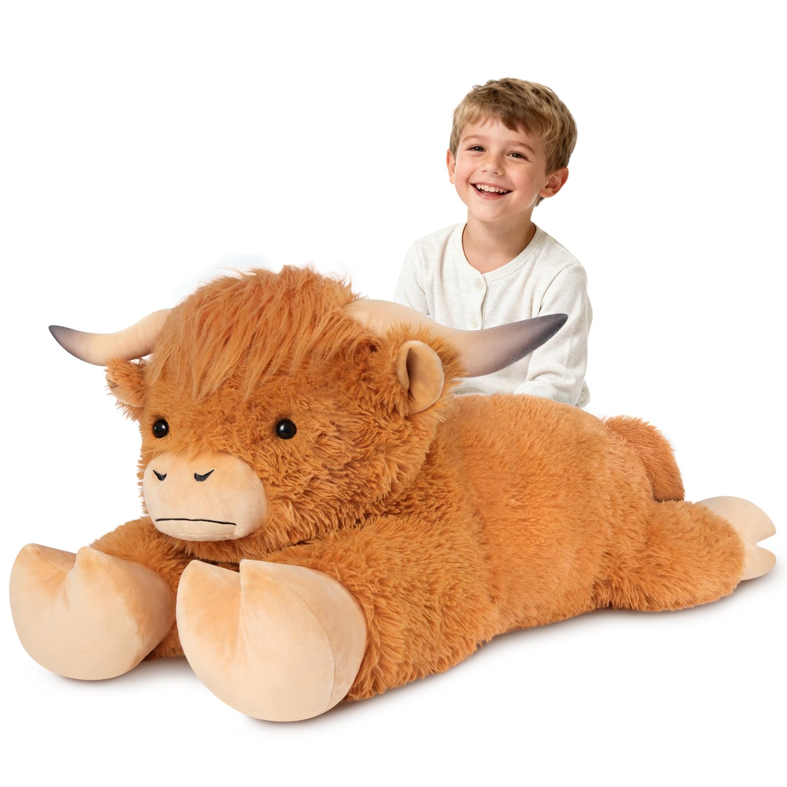SuzziPals 43 inch Giant Highland Cow Stuffed Animal, Lifelike Huge Cow Stuffed Animal for Stress Relief & Companion, Extra Soft Cow Plush, Huge Big