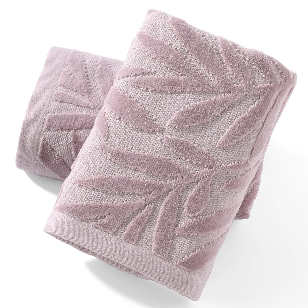 sense gnosis Jacquard Full Embossed Velvet Salix Leaves Pattern Hand Towel Set of 2 Super Soft 100% Cotton Highly Absorbent Decorative Hand Towels for