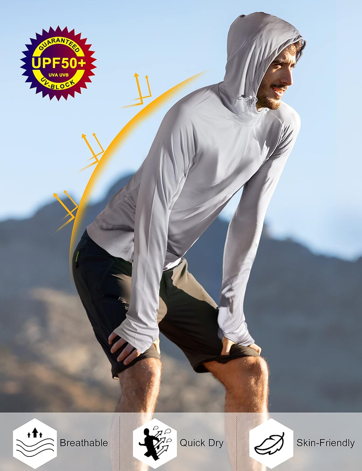 Roadbox UPF 50+ Sun Protection Hoodie Shirt, Outdoor Fishing SPF UV Long Sleeve Shirts, Quick Dry Hiking Running Rash Guard - Image 4