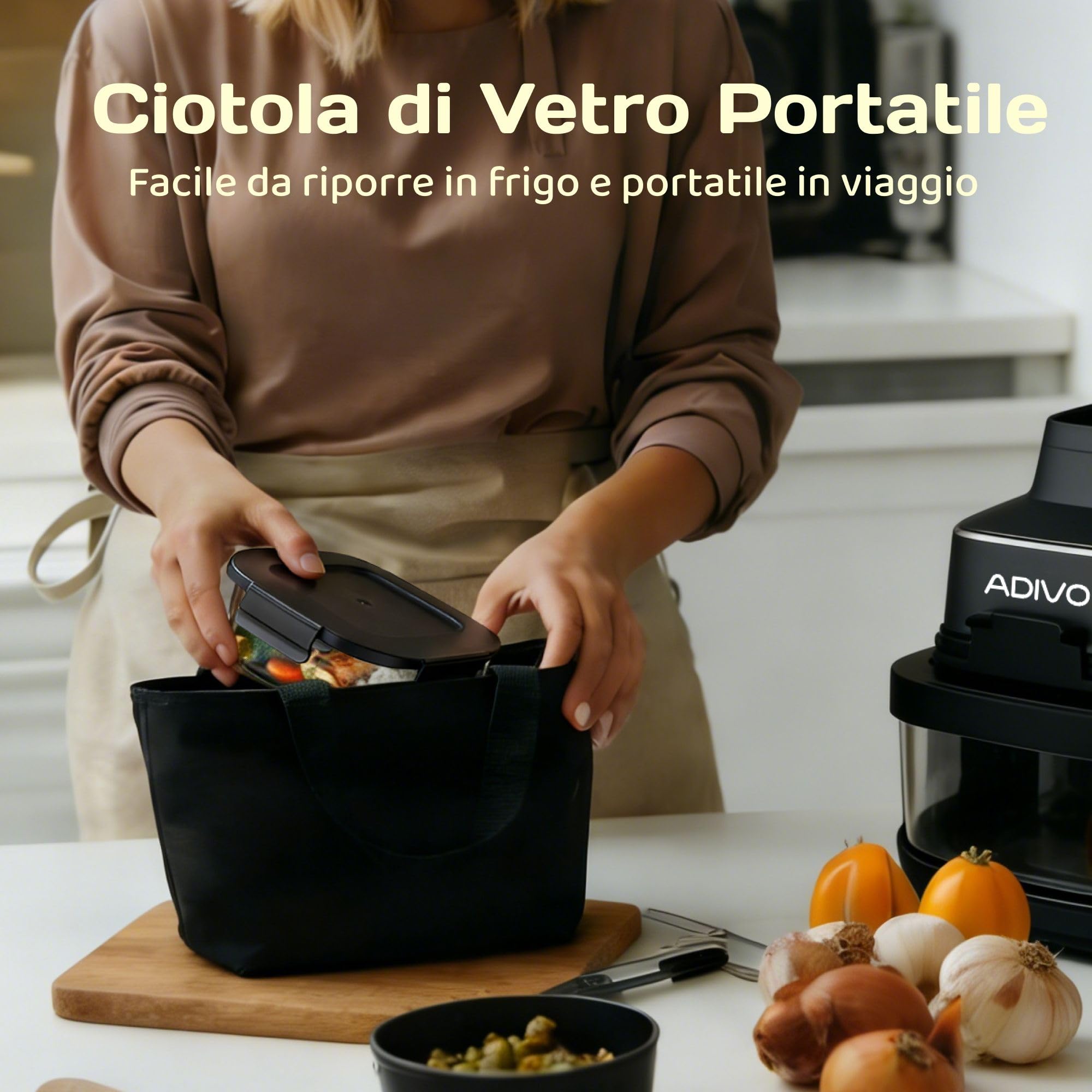 ADIVO Friggitrice ad Aria in Vetro 4L/1.5L,1500W Ciotola Visiva,Doppia Capacità,4 Modalità,Senza Olio & Nessun Rivestimento,Lavabile in Lavastoviglie,Portatile per Camping/Ufficio,Cucina Sana