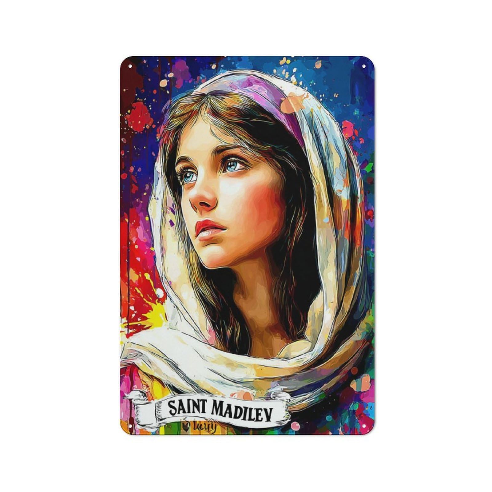 Junmoney Saint Madiley A Colorful Tribute Industrial Decorative Metal Plaque 30X20cm Featuring Urban Room Decor For Flat, Bar, Studio Or Gallery Wall