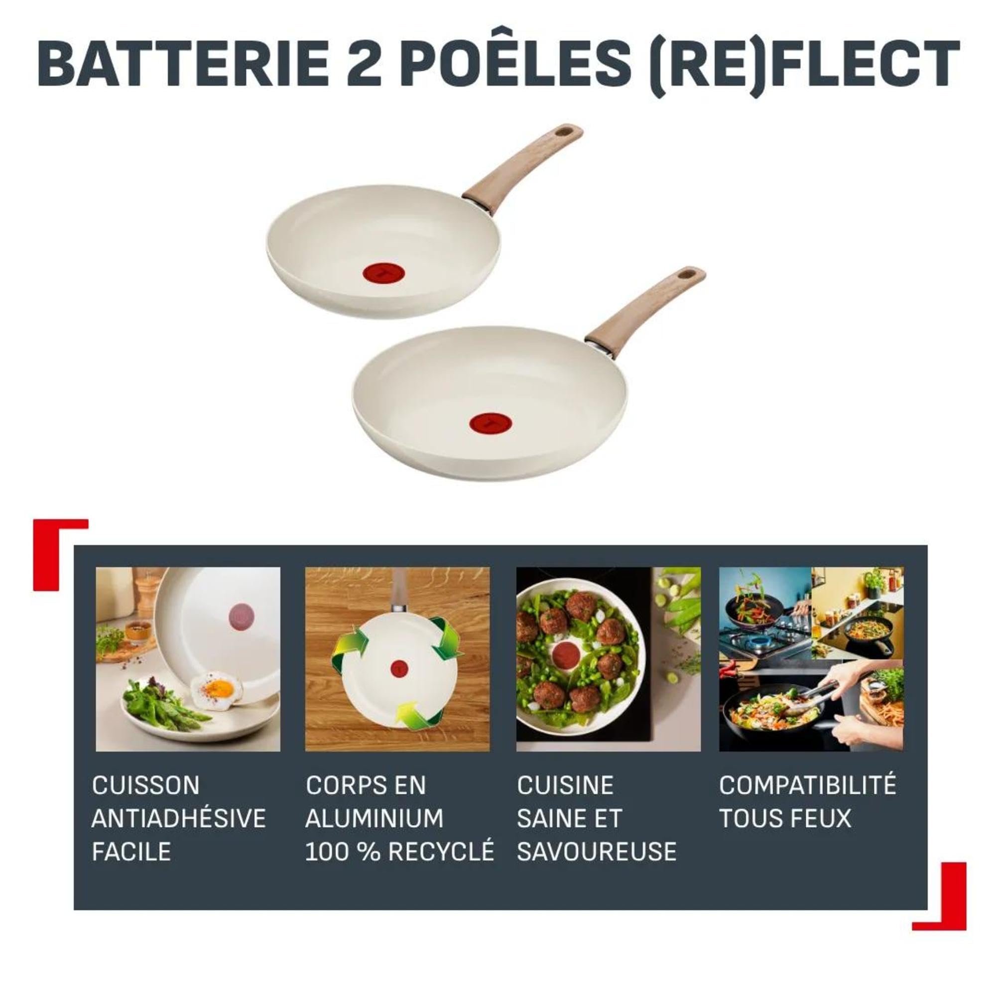 Tefal Reflect, Batterie 2 poêles 24/28 cm, Revêtement en céramique antiadhésif