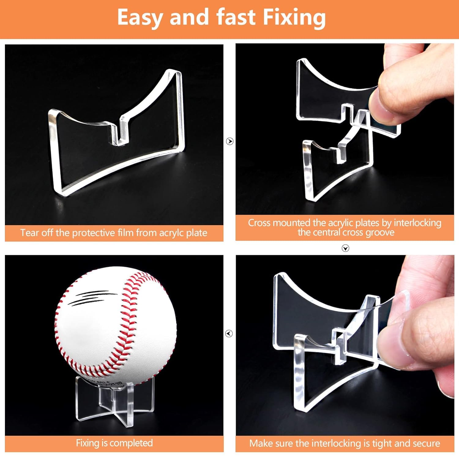 BARCROCK Acrylic Baseball Holders For Ball Memorabilia Display, Softball Display, Tennis Display Rack (1.9x1inch) 2