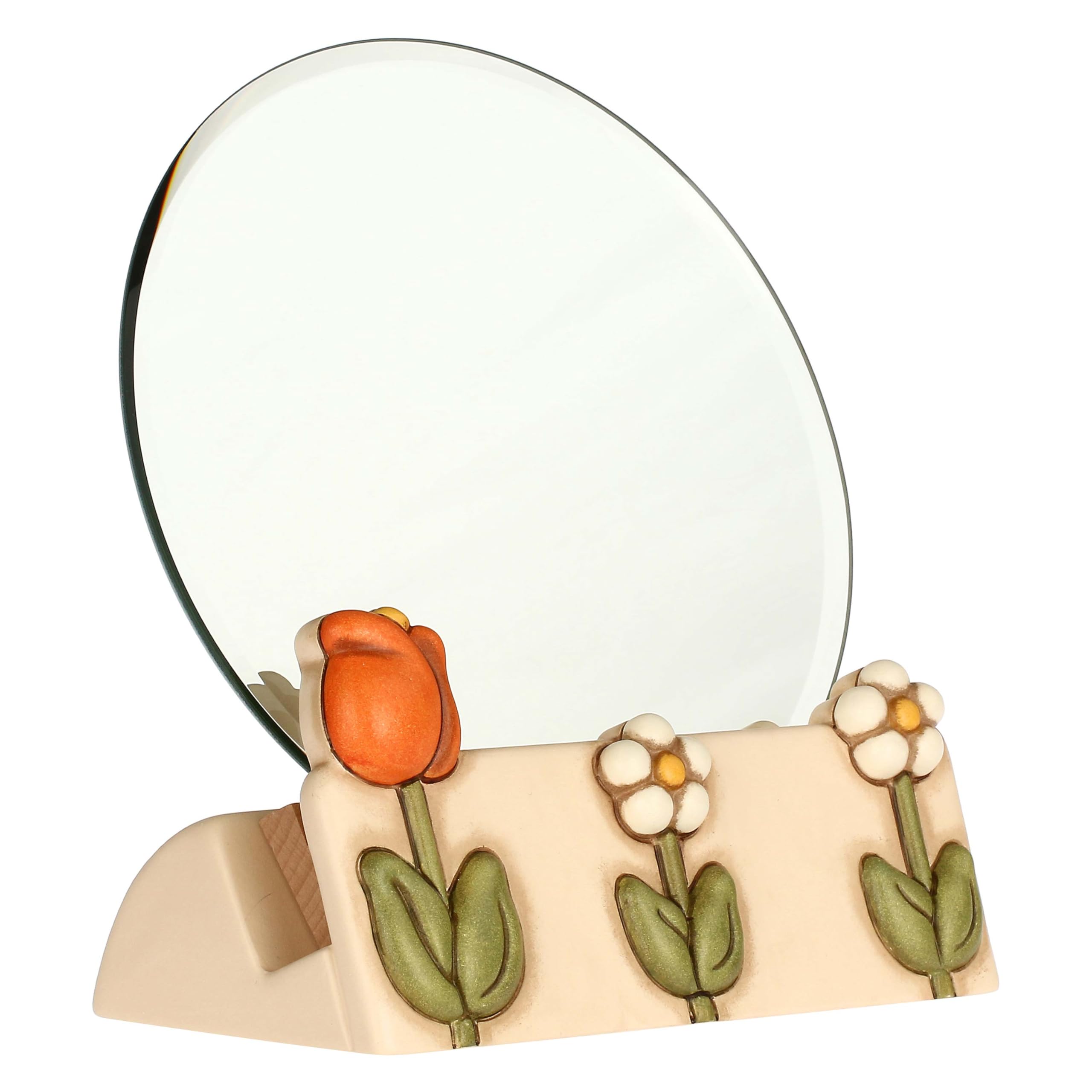 THUN, Specchio da Appoggio in Ceramica Decorata a Mano, Linea Happy Country, Idea Regalo per la Casa, Ø 20 cm