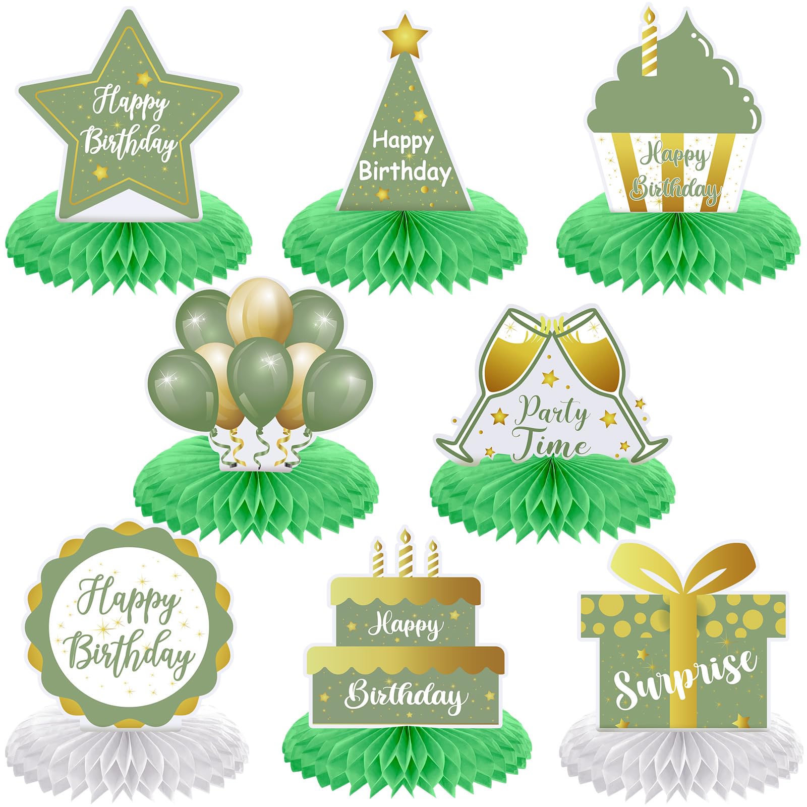 Yexiya 8 Pcs Sage Green Birthday Centerpiece Table Decoration