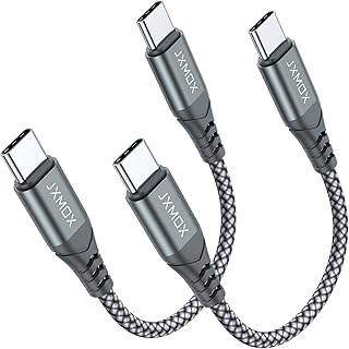 JXMOX Short USB C to USB C Cable 60W, (2 Pack 0.5ft) Type C Fast Charging Cord Charger Compatible with Samsung Galaxy S22 S21 S20 Ultra Plus S20+ Note 20 10, Google Pixel 2/3/4 XL,iPad Pro/Air4 (Grey)