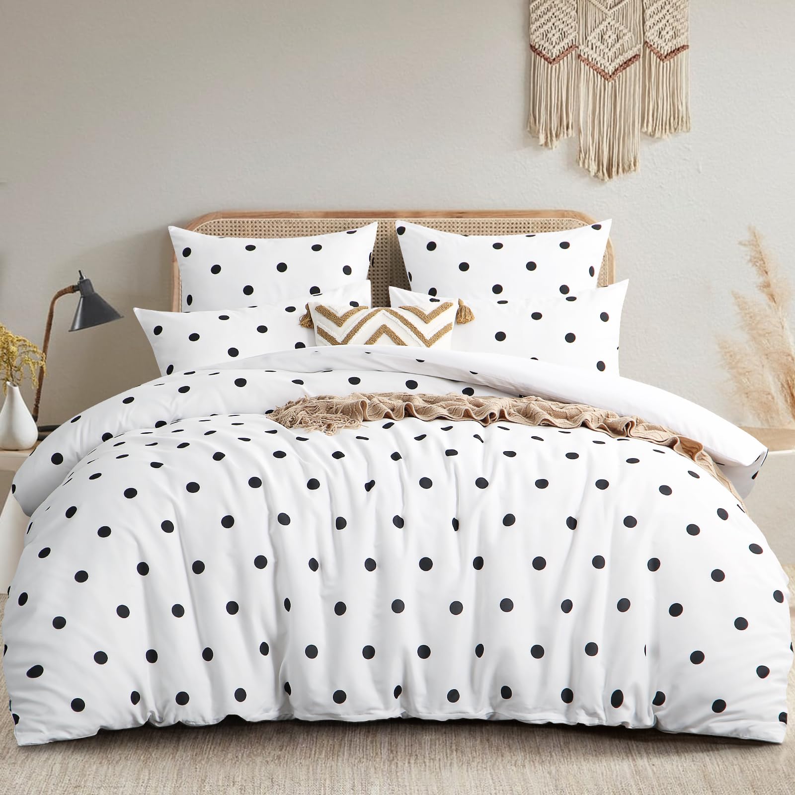 RUIKASI Polka Dot Bedding King Size, Black and White Bedding Set Duvet Cover Set