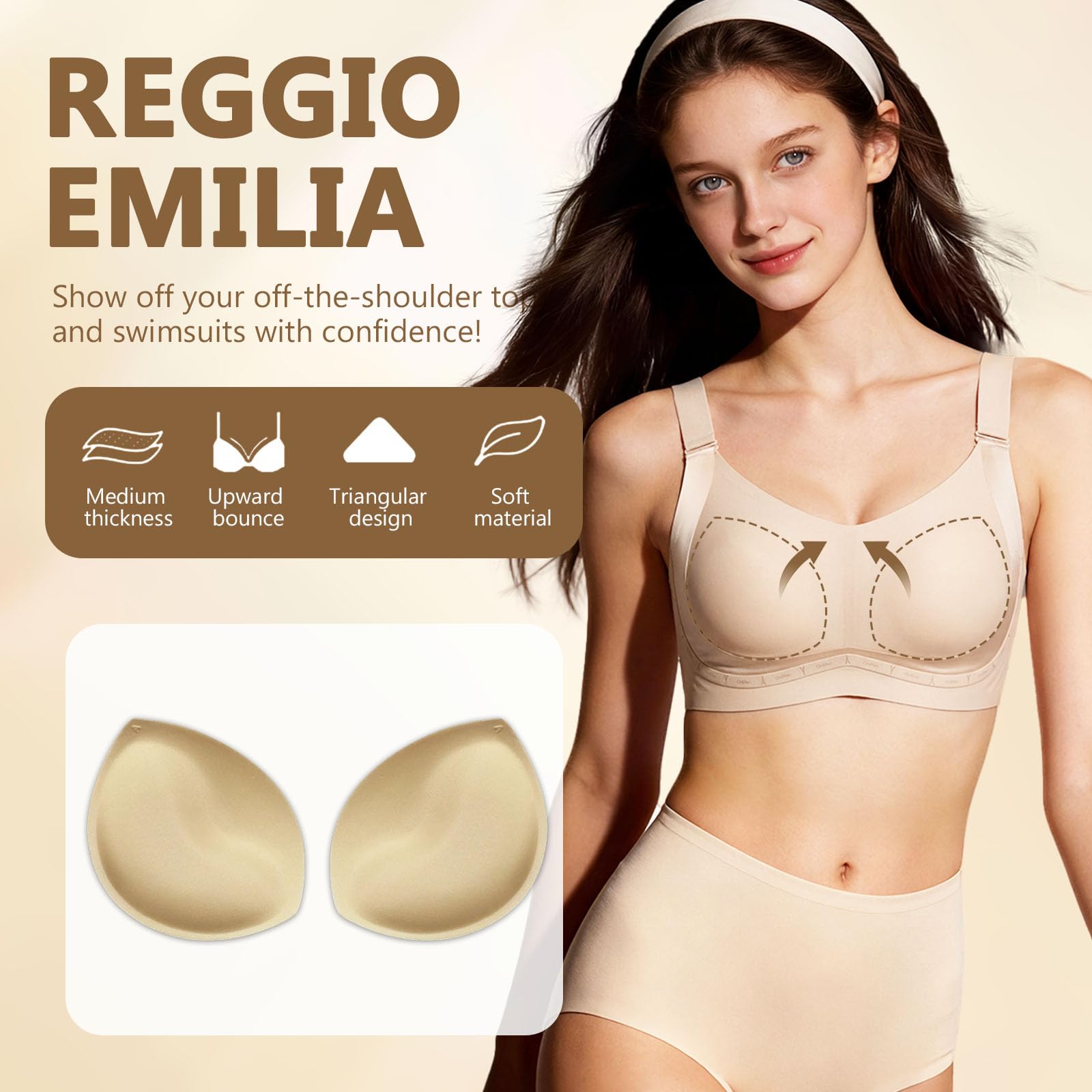 4 Paar Knödelform BH-Einsätze, Dicke Push up Pads, Abnehmbare Ersatzschwamm, Dünne Oberseite&Dicker Boden BH Cups Zum Einnähen, Bikini Einlagen Für Frauen Und Mädchen(Hautfarbe)