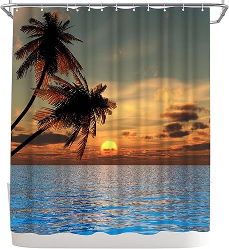 Miniatura 5 de WELMECO Cortina de ducha tropical de verano con paisaje costero, 72 x 72 pulgadas, tela de poliéster, decoración de baño