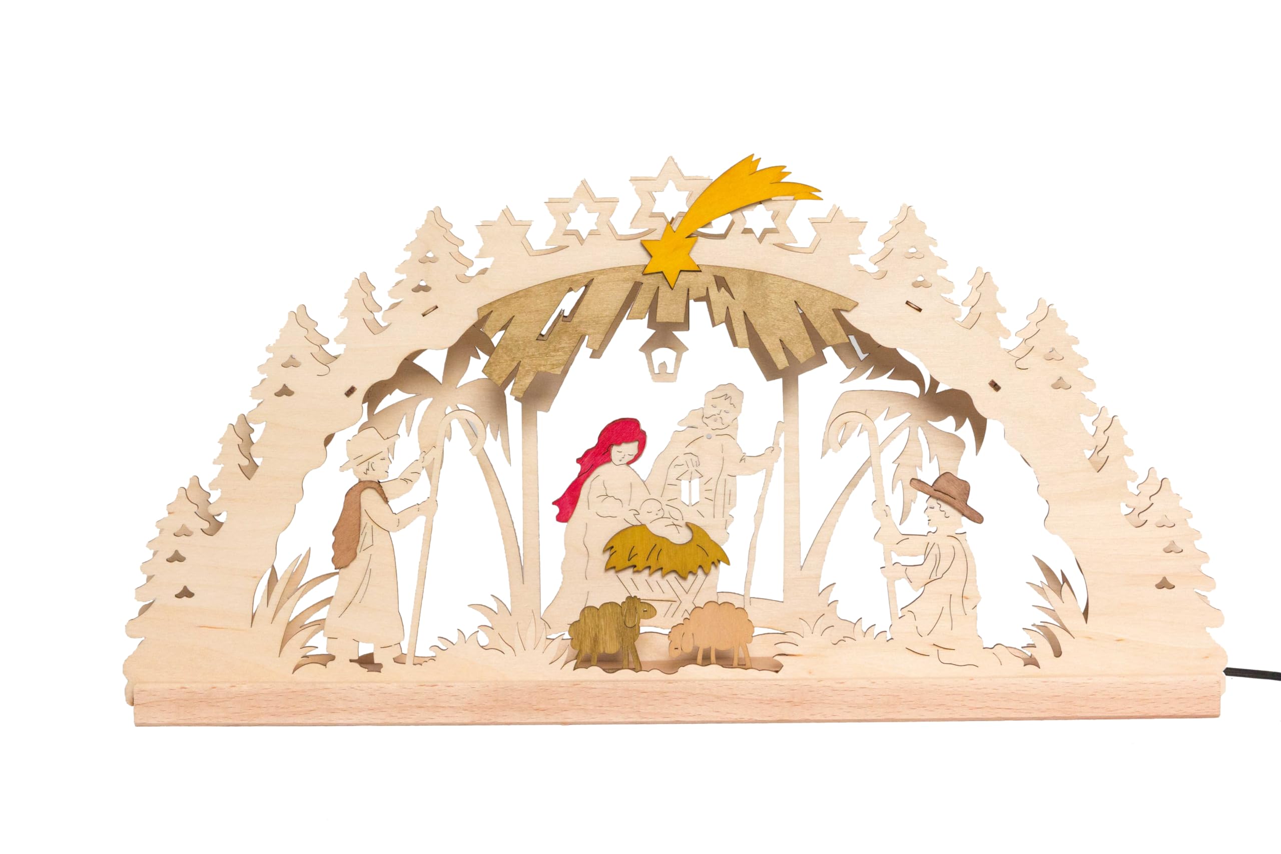 Drechslerei Kuhnert - Hobaku Bastelset - Schwibbogen/Lichterkranz - Motiv: Krippe - Dekoration aus Holz zum Zusammenbauen - Maße: ca. 40 x 20 x 5 cm - Made in Germany