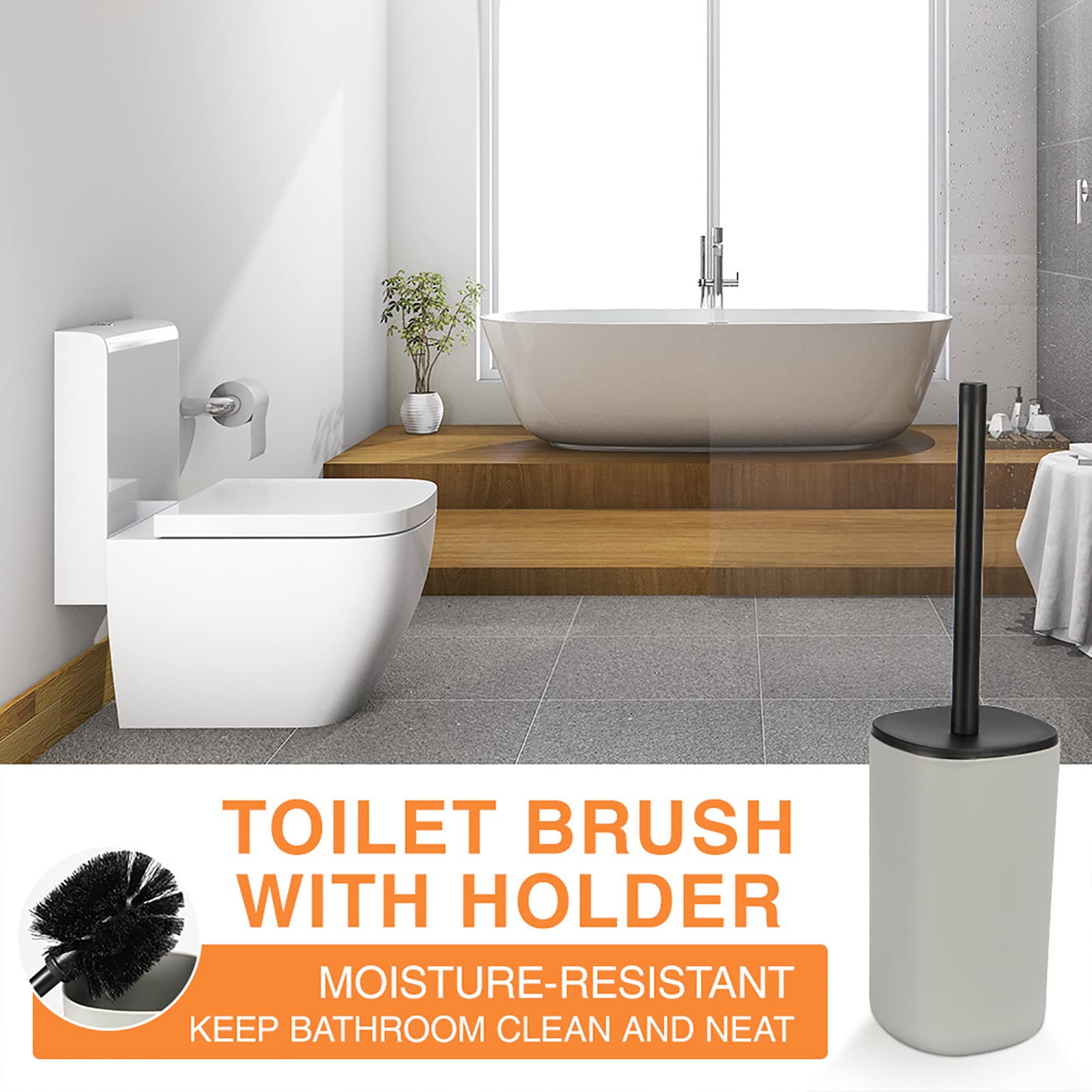 Juegos de Accesorios de baño, 6 Piezas Acesorios Cuartos de Baño Simple con Escobillas de Baño Cubo de Basura Dispensador Jabon Baño Jabonera Baño, Porta Cepillo de Dientes Gris