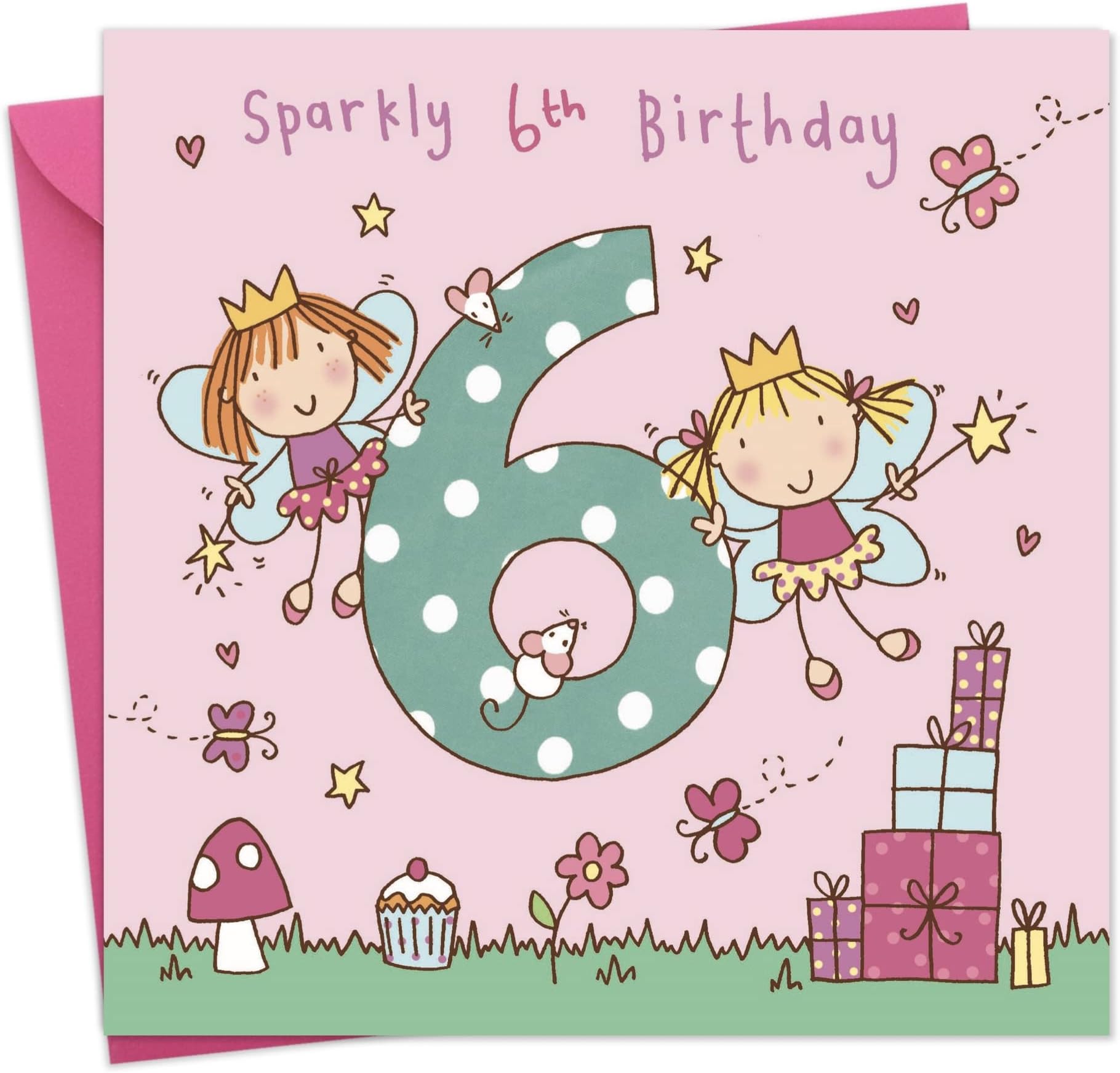 Twizler 6th Birthday Card for Girl with Fairy Princess - Six Year Old - Age 6 - Childrens Birthday Card - Girls Birthday Card - Happy Birthday Card