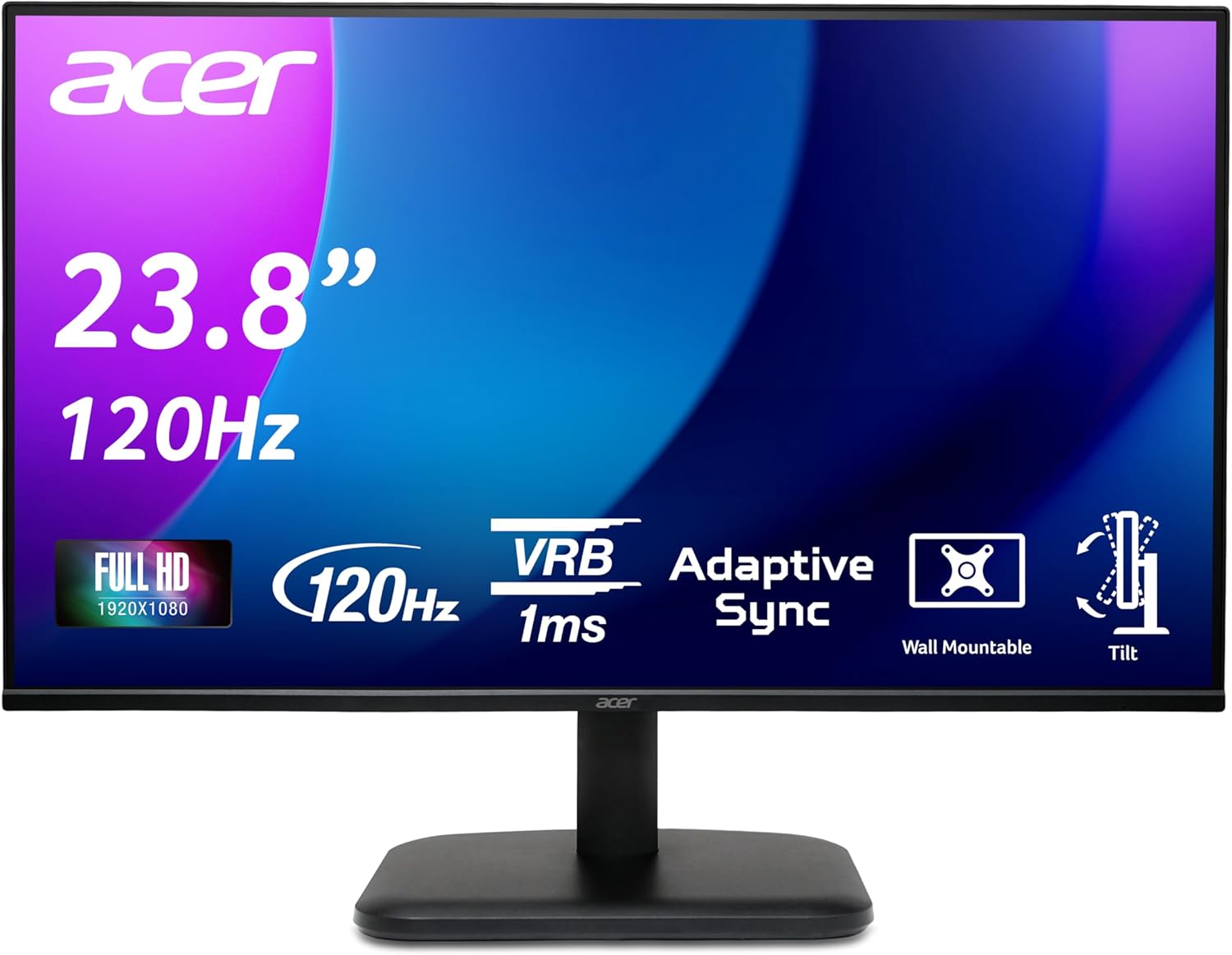Acer EK271 G Monitor 27 Inch (69 cm Screen) Full HD, IPS, 120Hz HDMI, 75Hz VGA, 4ms (GTG), HDMI 1.4, VGA, AdaptiveSync – Acer product photo