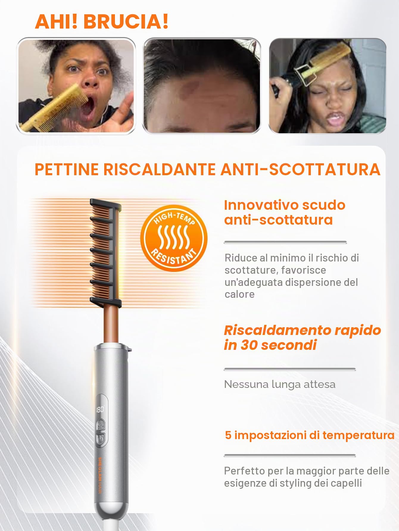SHEGLAM Piastra di protezione dal calore con rivestimento lucido, spazzola lisciante professionale con rivestimento Gloss Pro, riscaldamento rapido 30 sec, 5 impostazioni di temperatura, display LCD