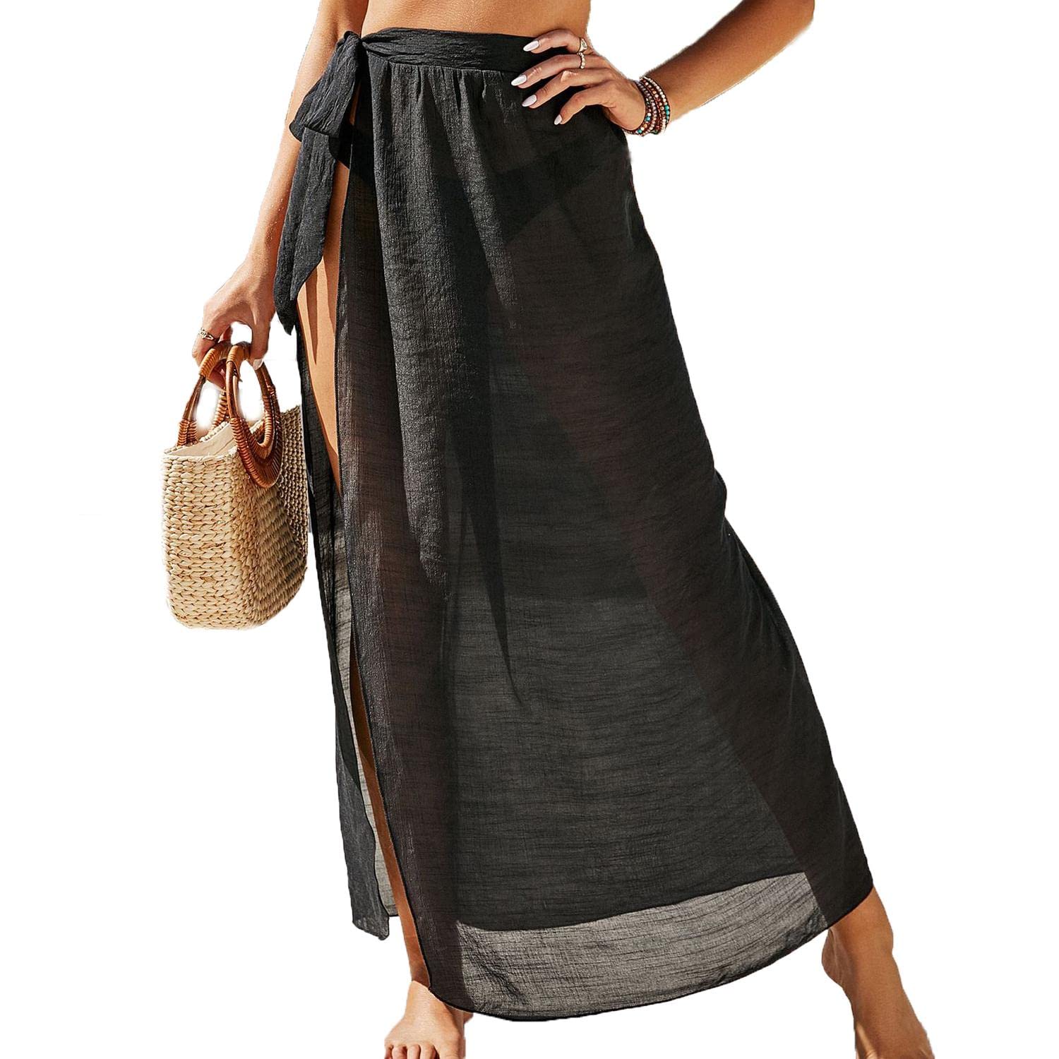 TBSCWYF Mujer Traje de Baño de Playa para Bikini Bañador de Gasa Sarong Coverups Semi Transparente Pareo Bufanda Wrap Falda Corta con Borlas Fringe Swim Beach Coverups