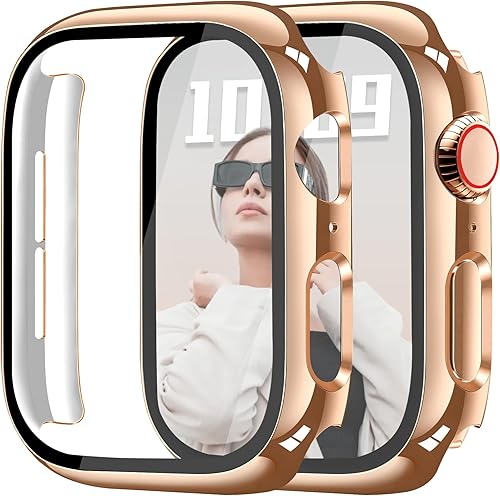 Vista 23 de JR.DM Paquete de 2 fundas rígidas de policarbonato de 1.575 pulgadas con protector de pantalla de vidrio templado HD para Apple Watch Series negro