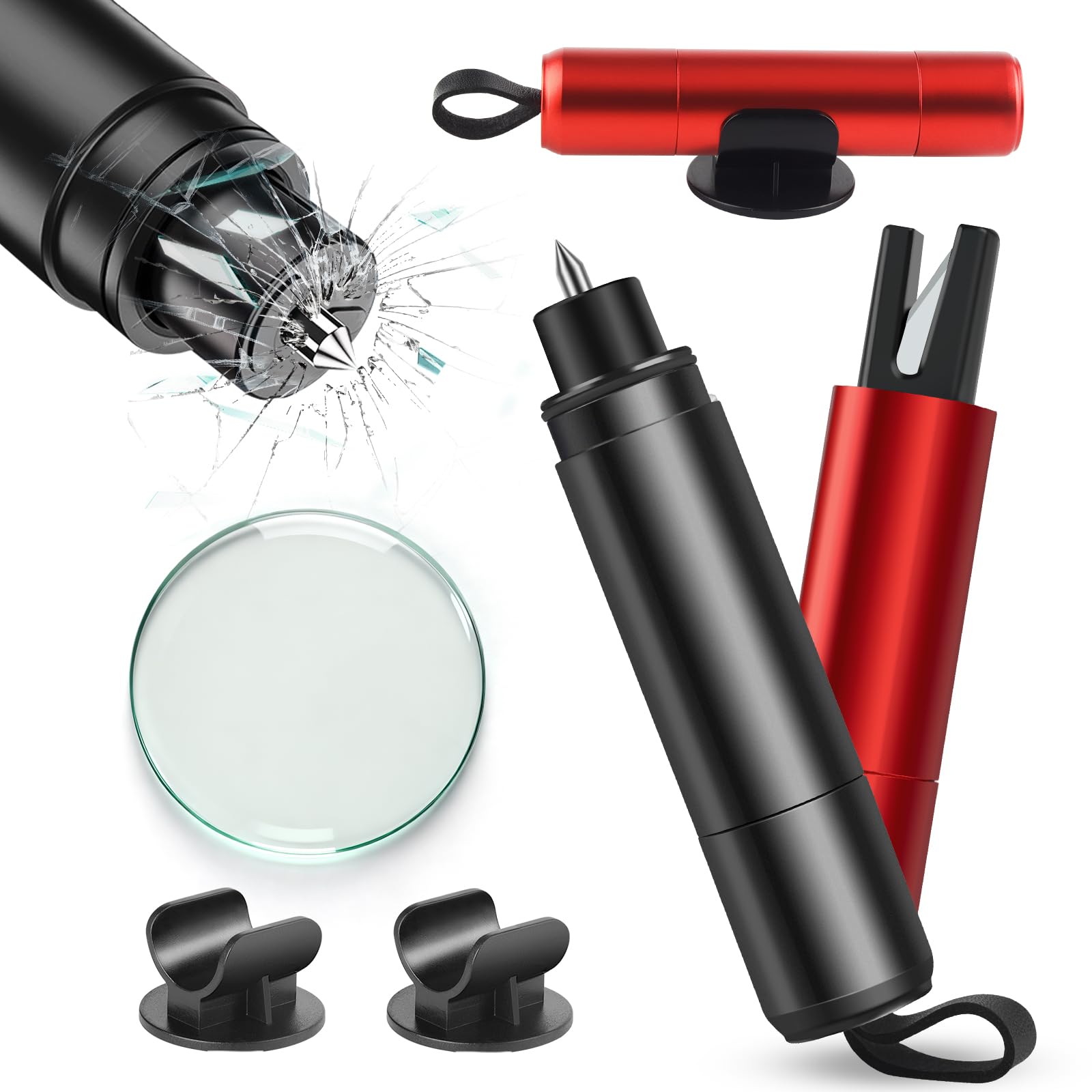 2 Stück Gurtschneider Notfallhammer, 2 In 1 Notfallhammer Auto mit Gurtschneider, Kompakter Tragbarer, Sicherheitshammer fürs Auto und Bus