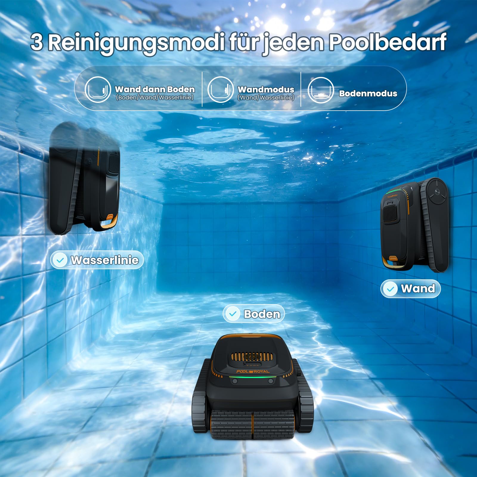 Pool-Royal Poolroboter PR10 Limited Design Edition Akku, Model 2026, Poolsauger, Autoparken und Wandklettern 3 Motoren 120 Minuten Batterielaufzeit für Schwimmbecken Boden, Wand, Wasserlinie