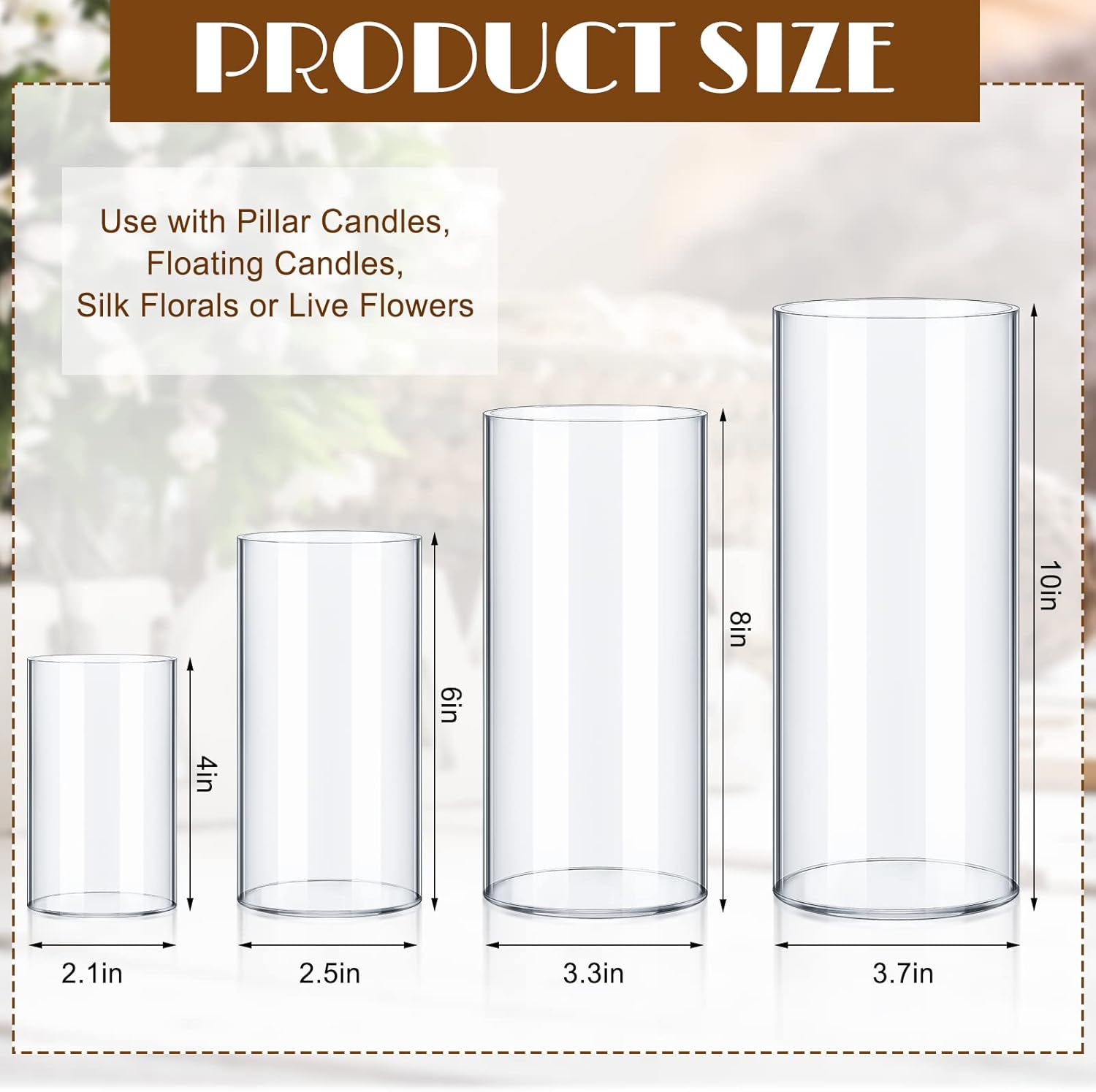 Eaasty 4 Pcs Acrylic Cylinder Flower Vases for Centerpieces Decorative Clear Vases for Floating Candles Holder Modern for Wedding Home Reception Decor, 4, 6, 8, 10 Inches Height