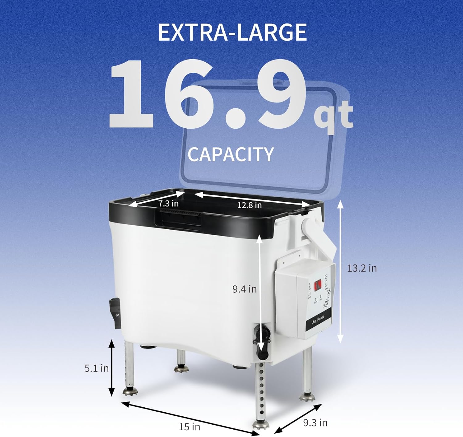 Haoguo Live Bait Cooler with Aerator 16.9Qt Fishing Bait Bucket with Rechargeable Aerator Pump, Magnetic Connection, Adjustable Height, for Outdoor Fishing, Camping, Boating