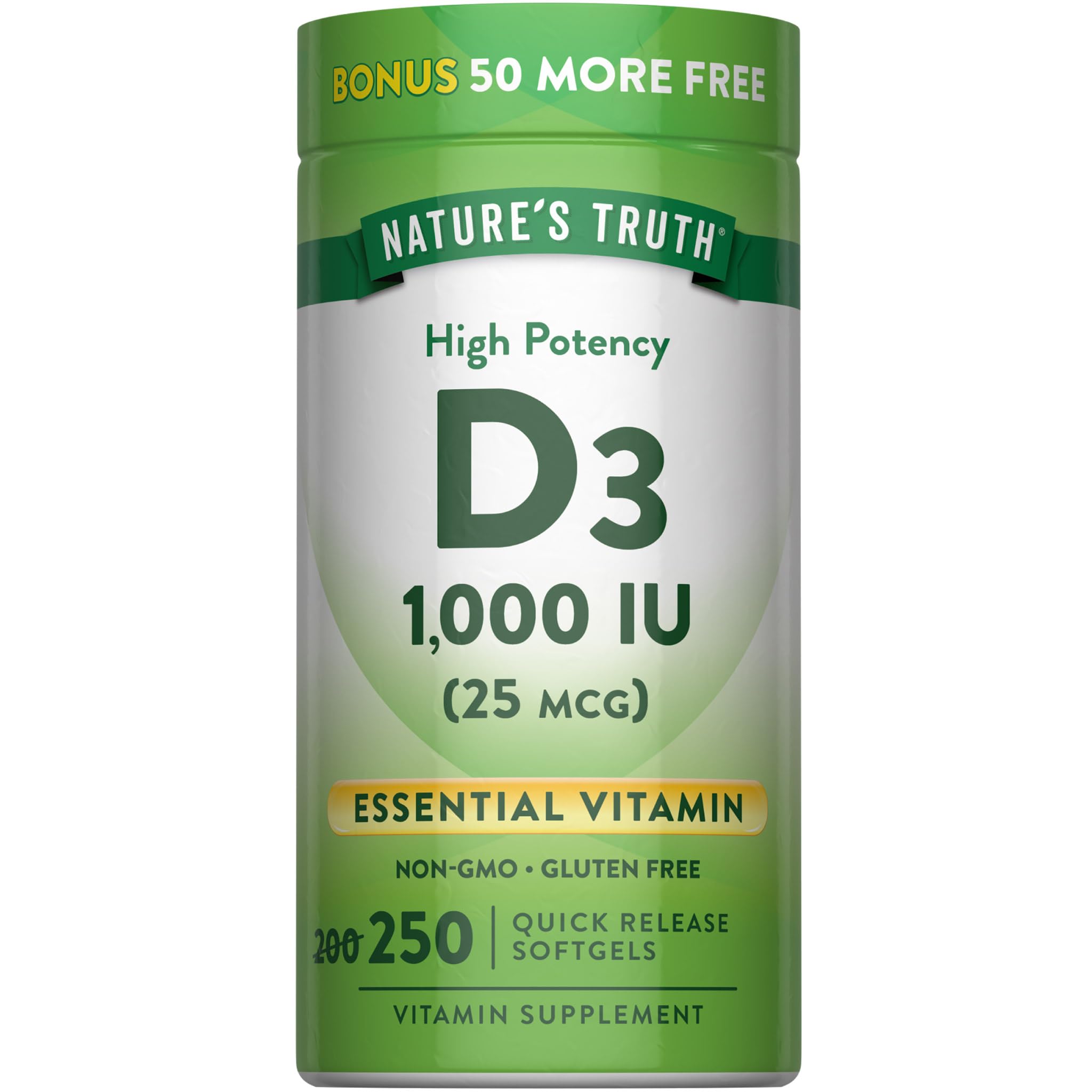 Nature's Truth D3 1000 IU | 250 Softgels | Essential Vitamin D