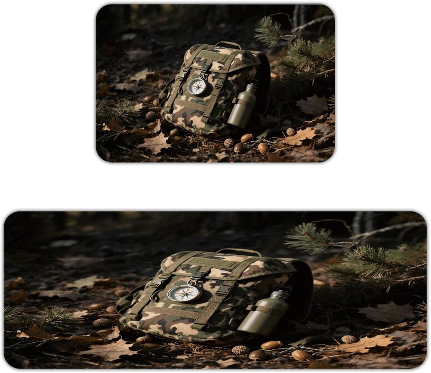 Hunting Camo Kitchen Mat Set of 2 Ergonomic Comfort Velvet Rugs Cushioned Anti-Fatigue Non-Slip Standing Mats Thick Kitchen Floor Mat Carpet Runner Rugs 16"×24"+17"×47"