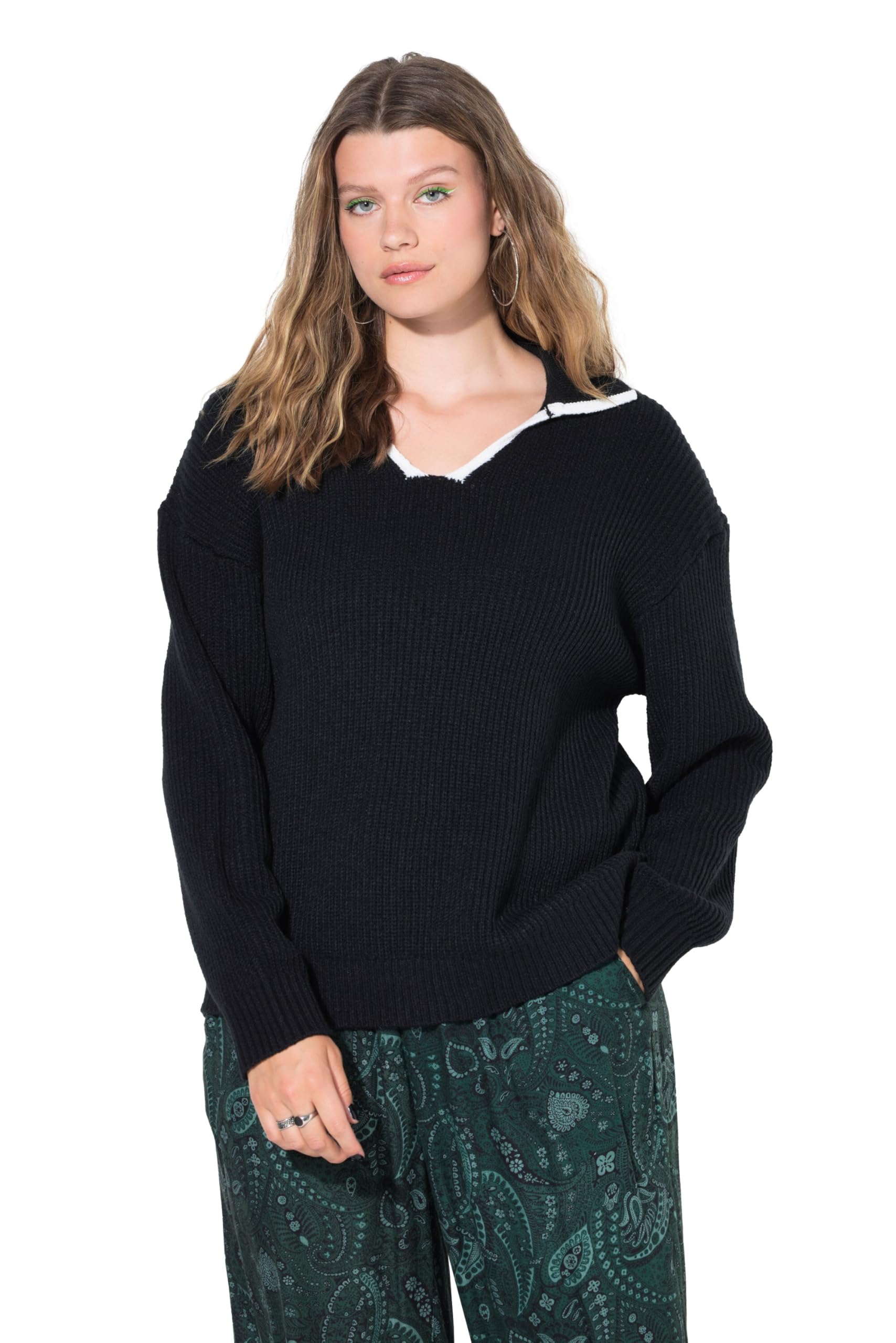 Studio Untold Damen große Größen Übergrößen Plus Size Pullover, Oversized, Strukturstrick, Polokragen 843967