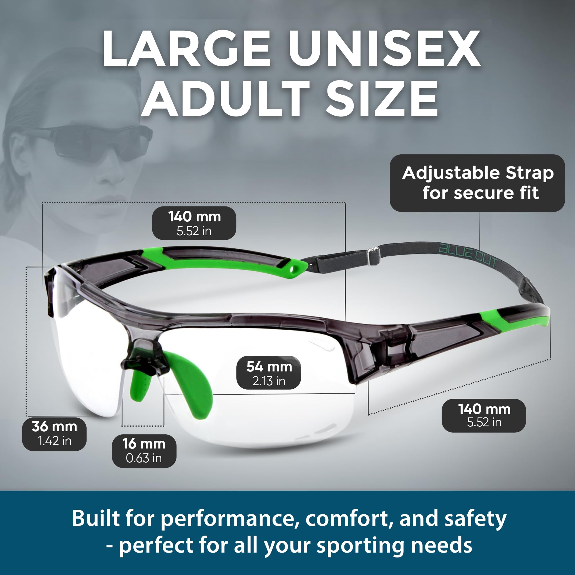 BLUE CUT Sportschutzbrille, Anti-Beschlag-Gläser, Sicherheitsbrille für Basketball, Pickleball und alle Outdoor-Sportarten