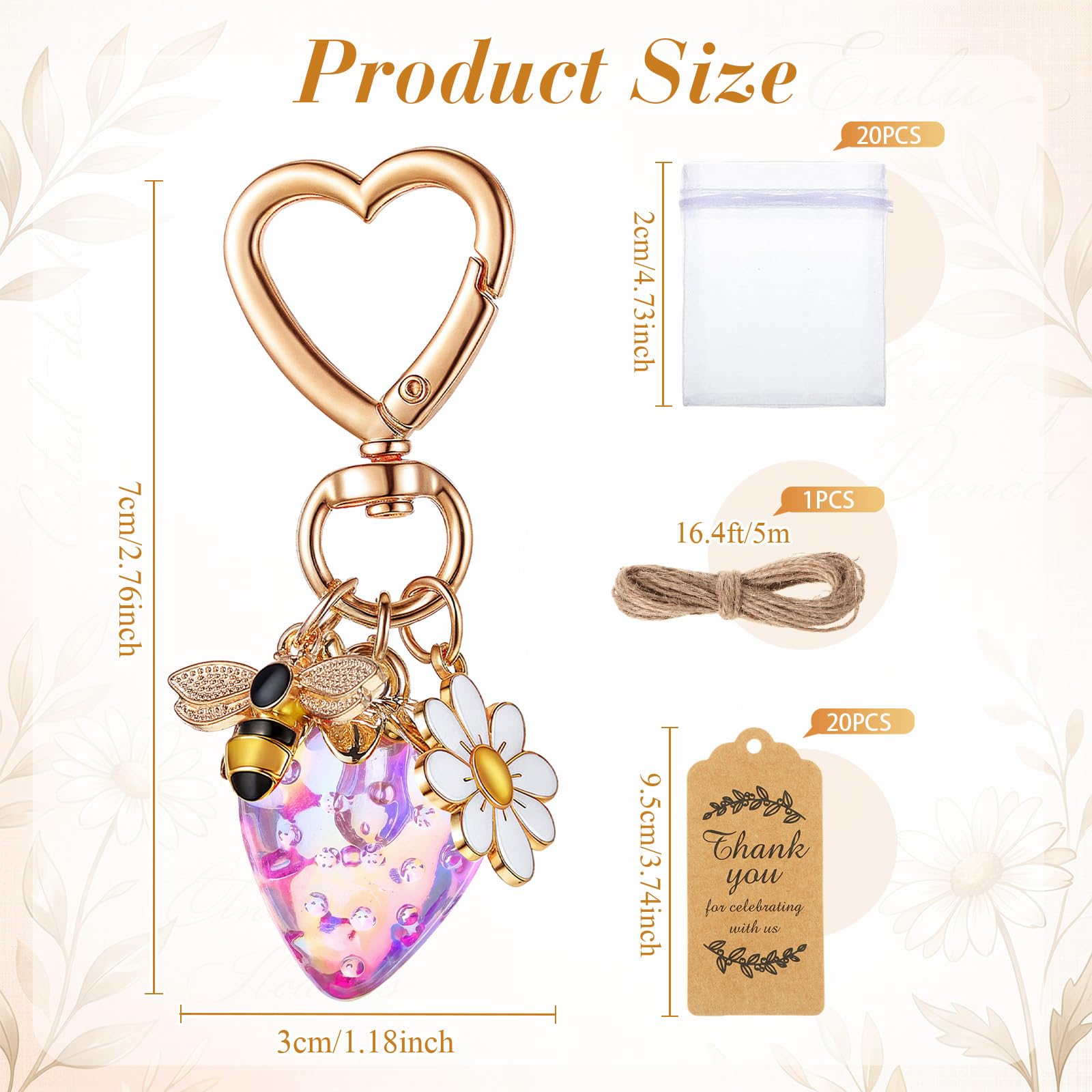 Ecation Set di 20 portachiavi a forma di fragola, regalo per feste, set regalo per donne, grazioso portachiavi per borsa, accessori con biglietto di ringraziamento