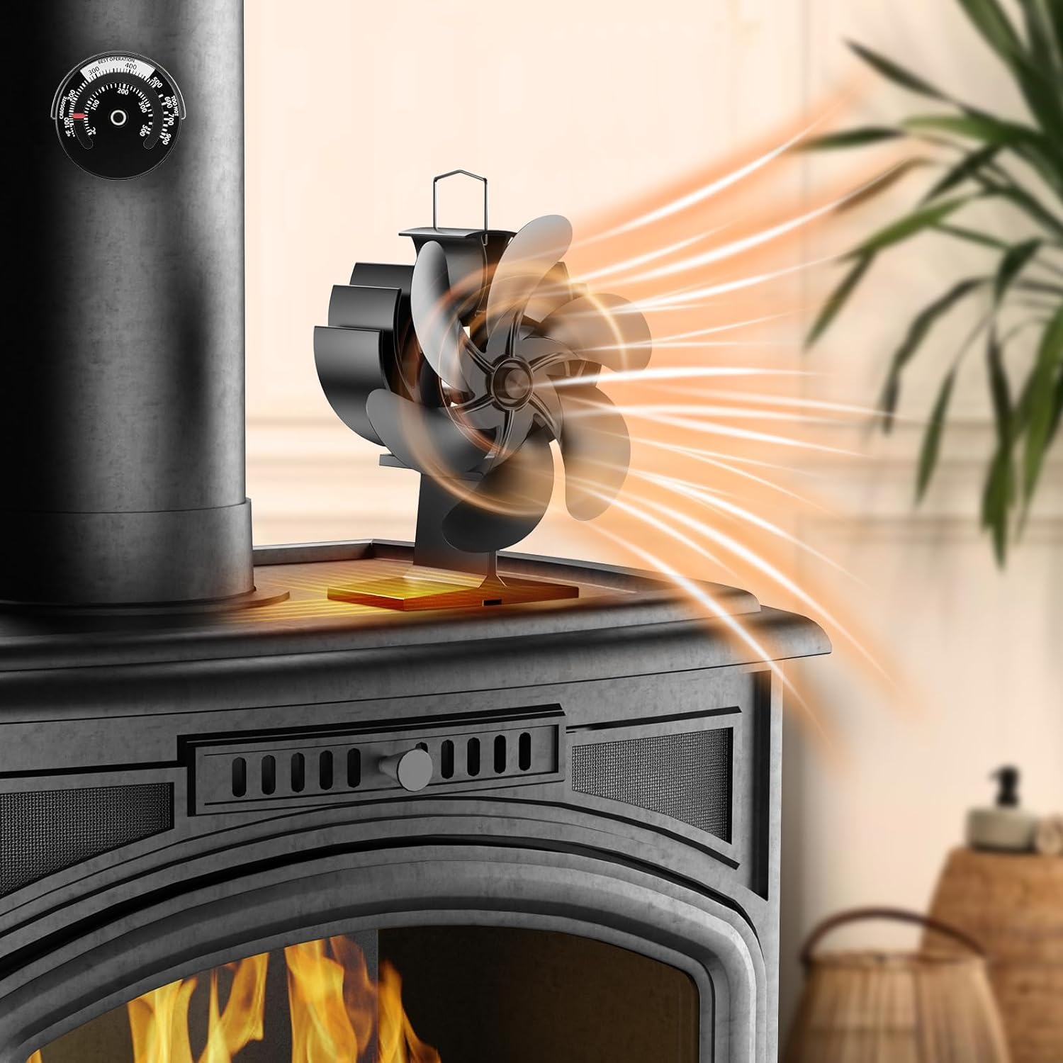 UNISOPH Ventilatore Per Stufa A Legna - 6 Pale, Alimentato Da Calore, Con Termometro - Foto 2
