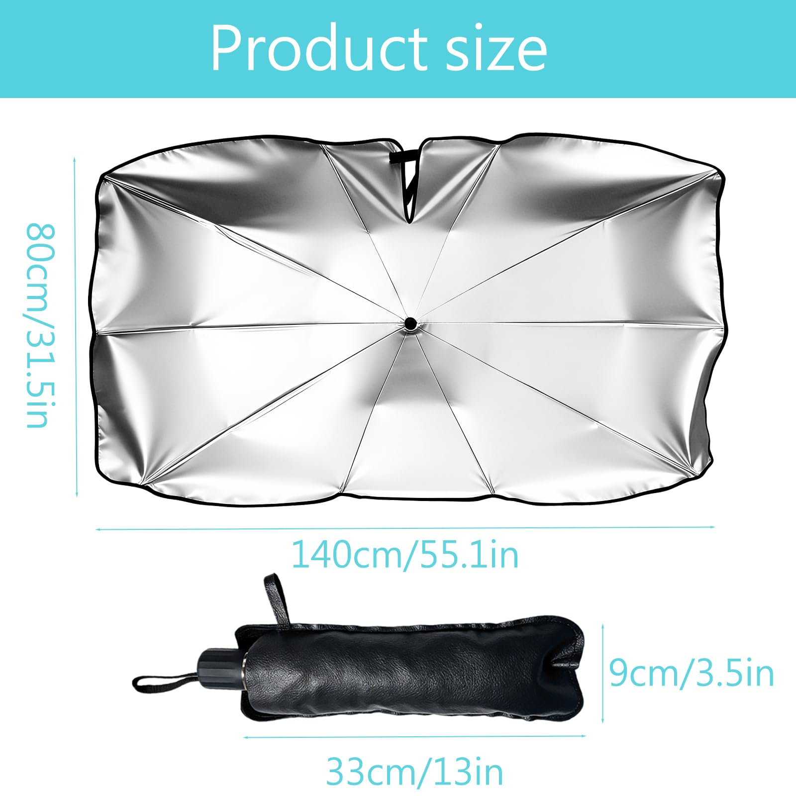 Parasol Coche Delantero 140 x 80 cm, Parasol Coche Paraguas Plegable, Parasol del Parabrisas Delantero, Auto Parasol Accesorios, Protección UV y Solar, para Mayoría de Coches SUV Camiones