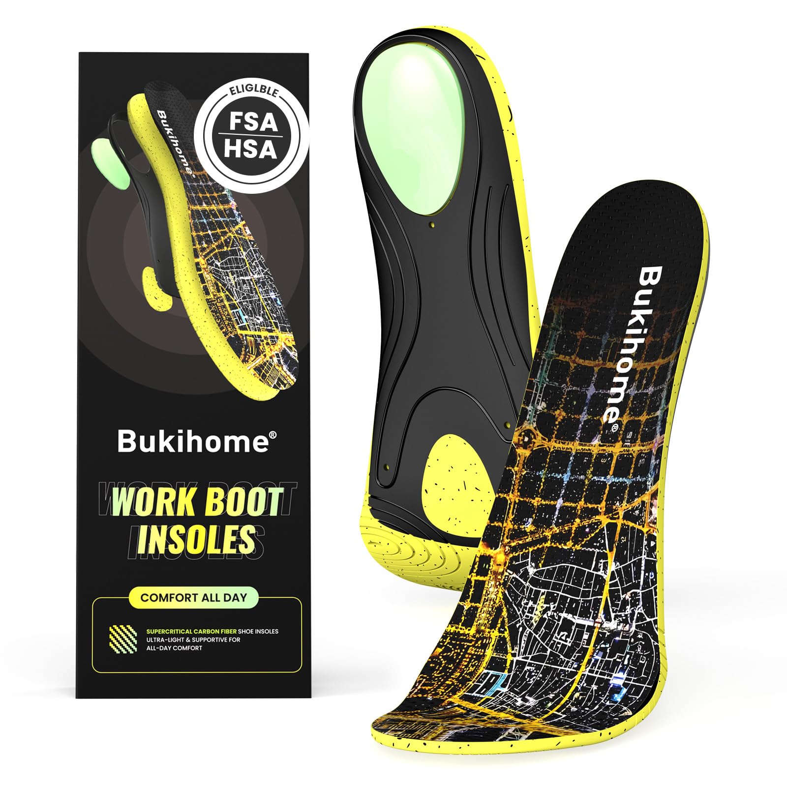 Bukihome Achilles Tendonitis Insoles for Men & Women –Insoles for Standing All Day with Heel Cushion for Heel Pain, Fatigue, Plantar Fasciitis, Heel