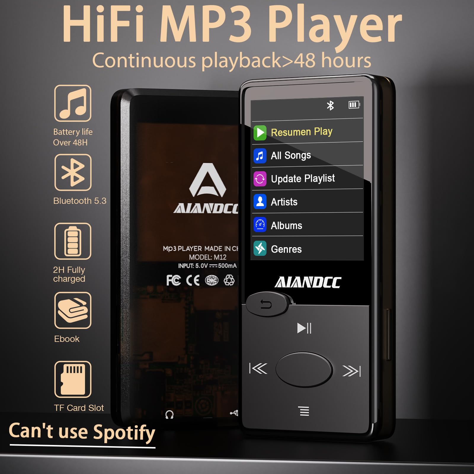 Lettore MP3 HiFi Bluetooth 5.3 Con 32GB E Radio FM – Portatile, Leggero, Con Cuffie Incluse E Slot TF