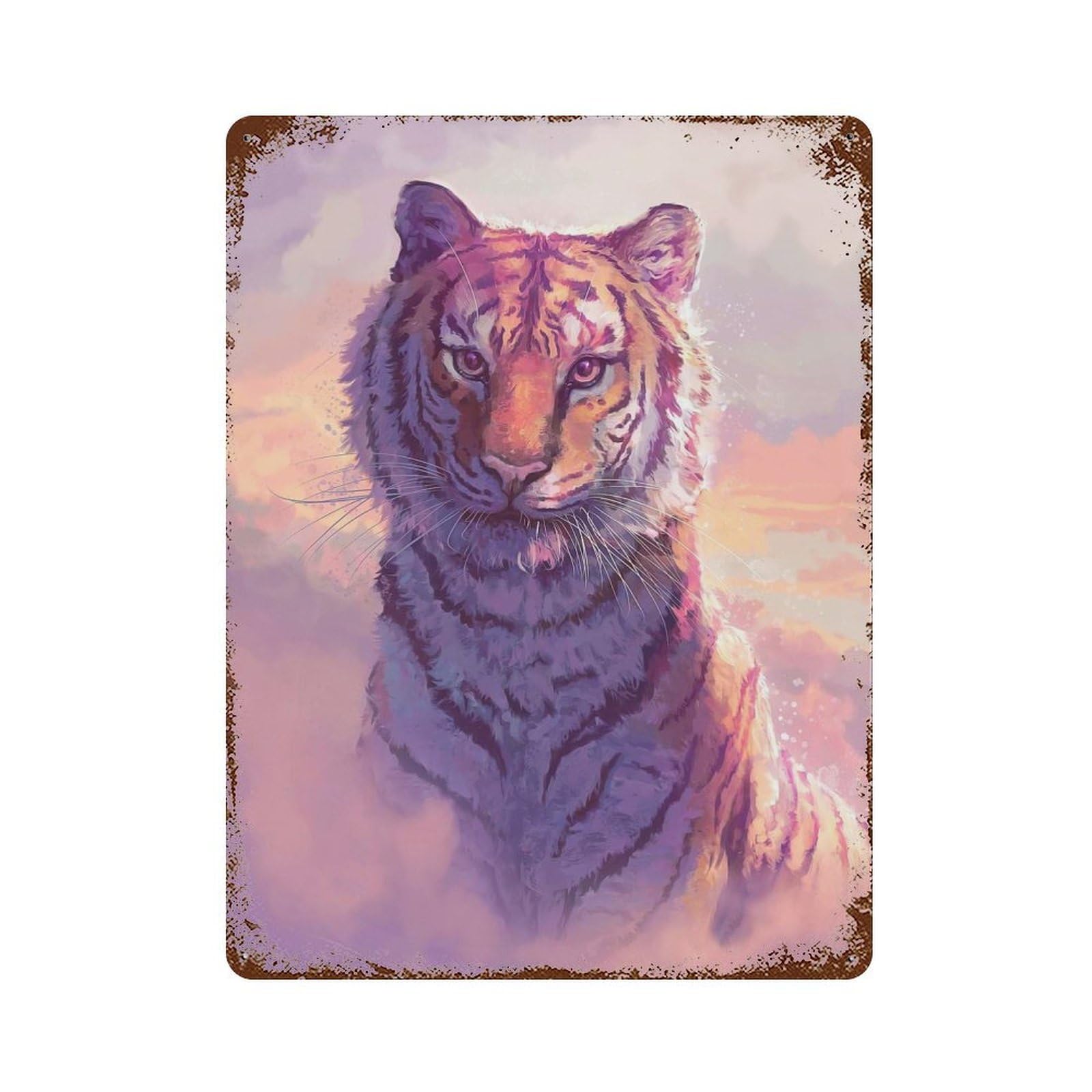 Weathered Tin Sign Cloud Tiger 15.7"x11.8", Rustic Home Decor for Bistro, Counter And Cafe Decor