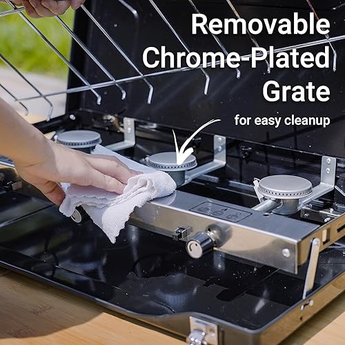 Miniatura 4 de FineFlame Estufa de campamento de propano de 3 quemadores 19800 BTU, estufa de campamento portátil con 3 quemadores ajustables y botón de encendido