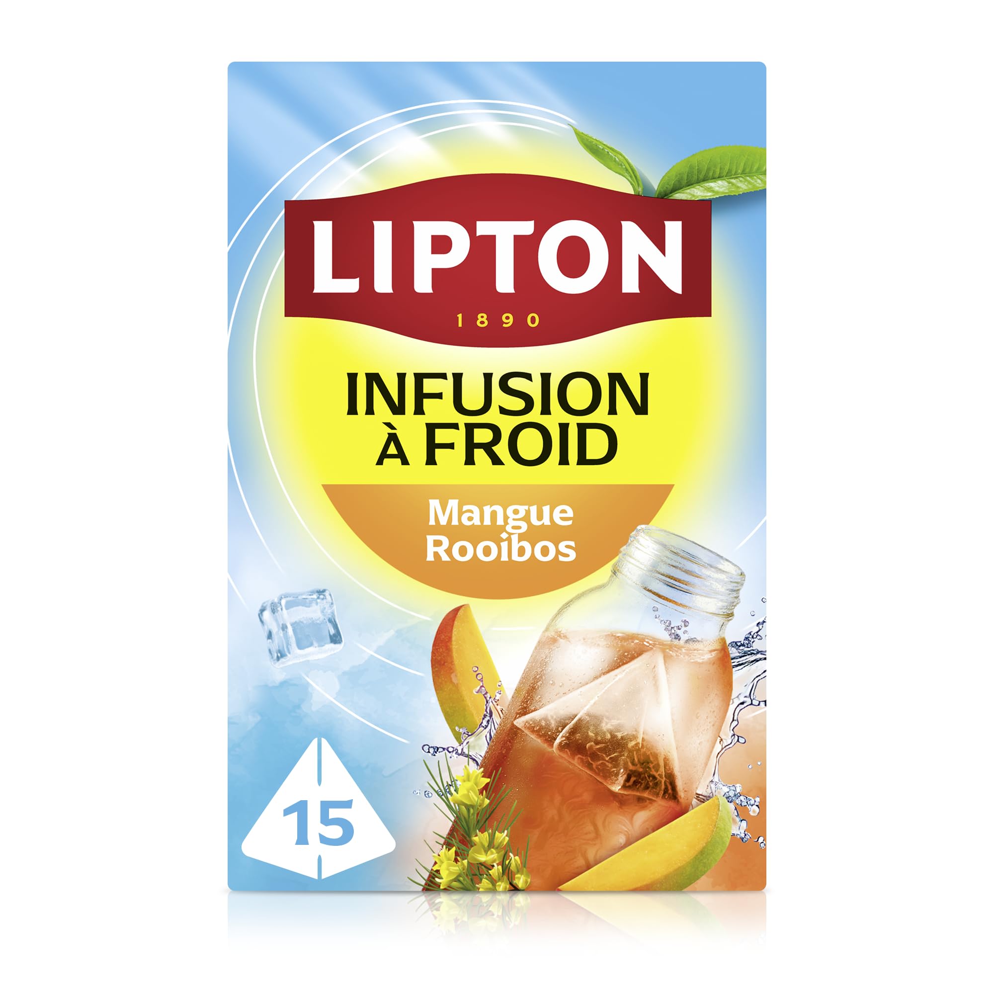 Lipton, Infuse à Froid, Infusion à Froid, Goût Mangue et Rooibos, Idéale pour le Thé Glacé, Ingrédients d'Origine 100% Naturelle, 15x12 Sachets Pyramid, 180 Sachets