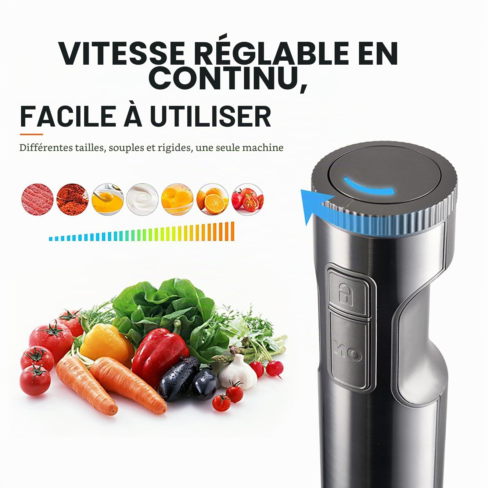 MIUI Mélangeur portatif à immersion – Mélangeurs pour mixeur à main de cuisine, lame en acier inoxydable à 14 vitesses et bâton à main, mélangeur manuel électrique avec fouet à œufs, parfait pour le