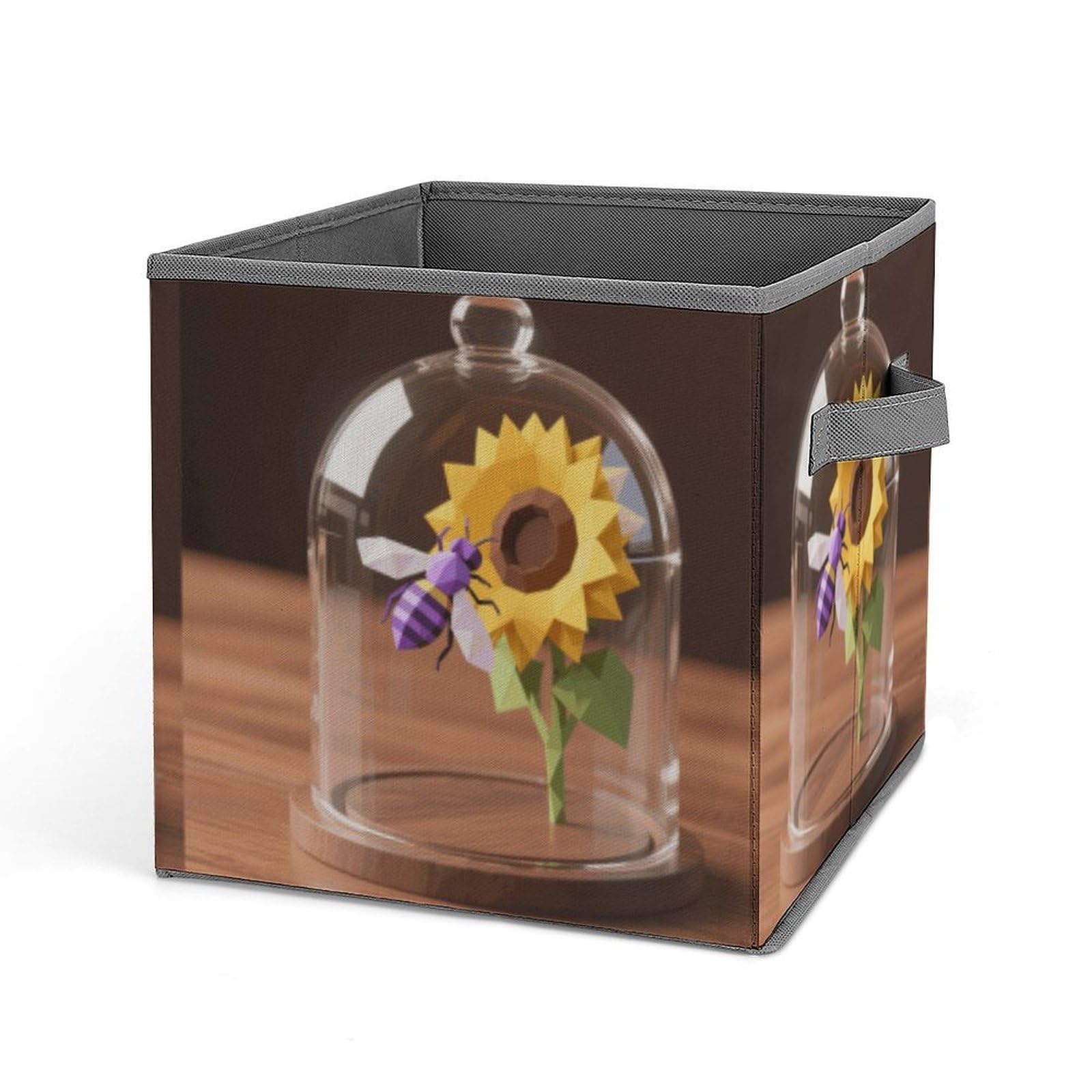 DWVTSLH Geometric Bee Sunflower Cube Storage Bins with Handle, Foldable Storage Cubes, 11 Inch Large Storage Baskets, Washable Fabric Closet Organizer for Shelves, Decorative Clothes Storage Boxes
