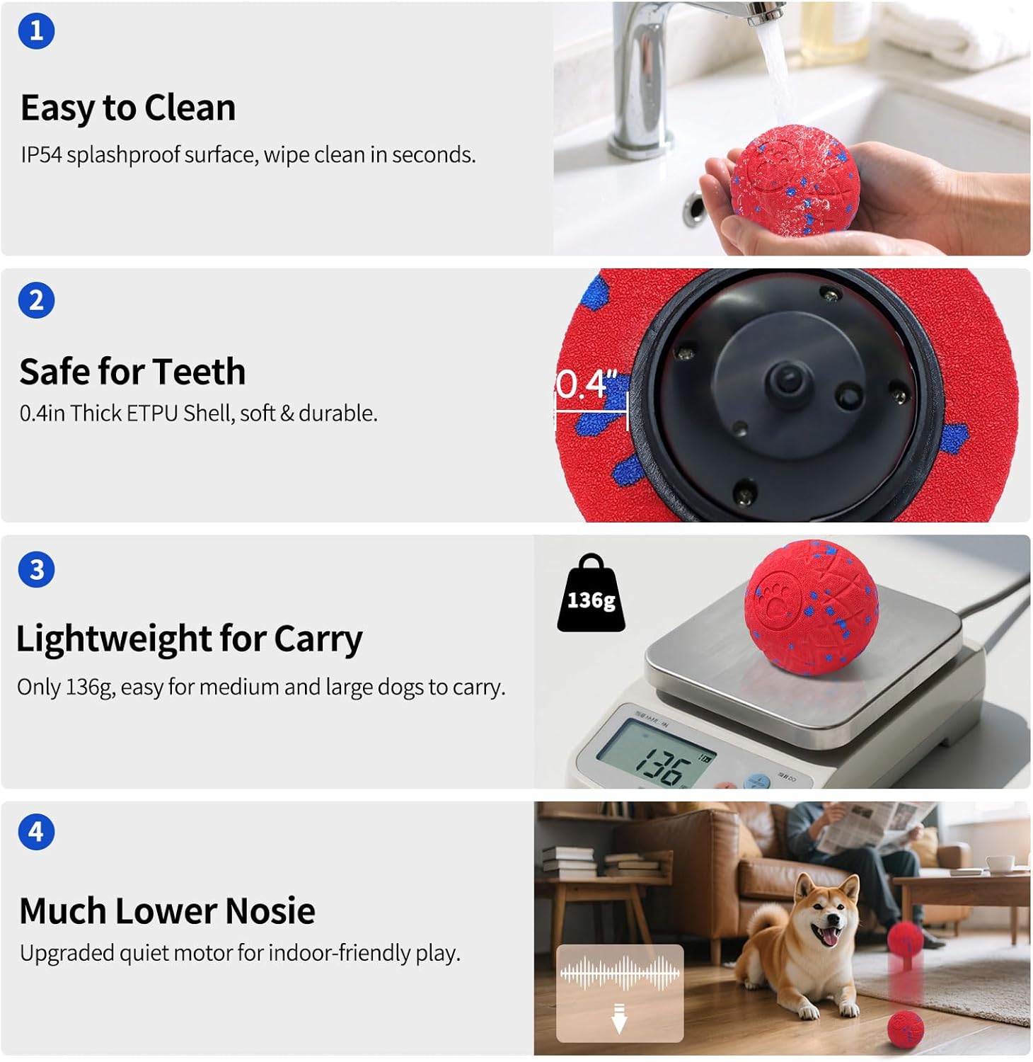 SCHITEC Interactive Dog Toy Ball – Automatic Moving & Bouncing Balls for Large Dogs, Rechargeable Motorized Dog Ball, Stimulating Pet Toy for Active & Bored Medium Large Dogs (Red)