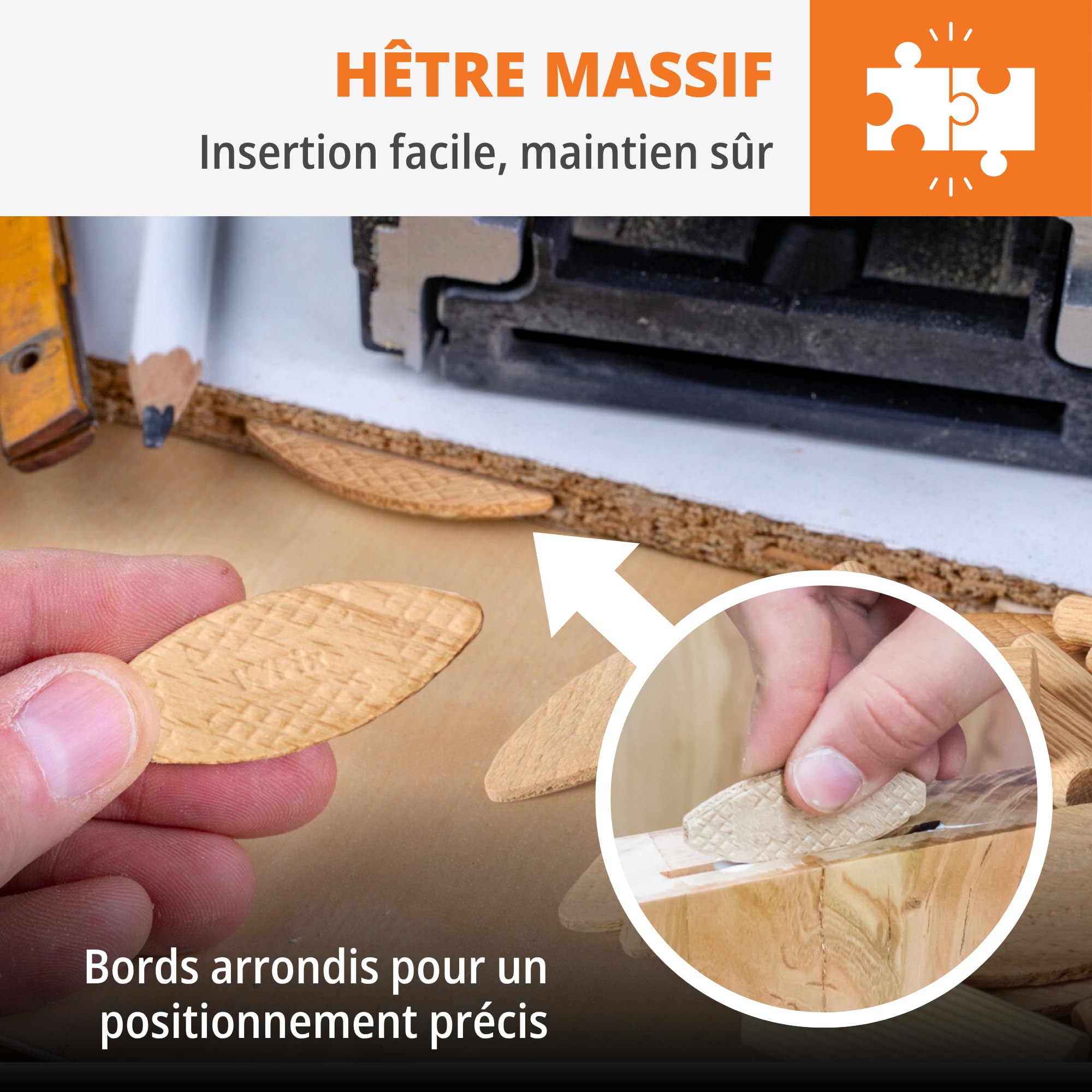 WFix Lamelles d’assemblage Assortiment en bois 0 10 20, 500 pièces,hêtre massif FSC, pour rainure 4 mm, assemblages bois précis pour meubles, cadres et onglets, triées par taille