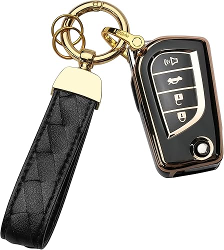para llavero Toyota Funda con llavero Compatible con Fortuner tundra Camry RAV4 Highlander Corolla Funda para llave inteligente (Negro, 4 botones)