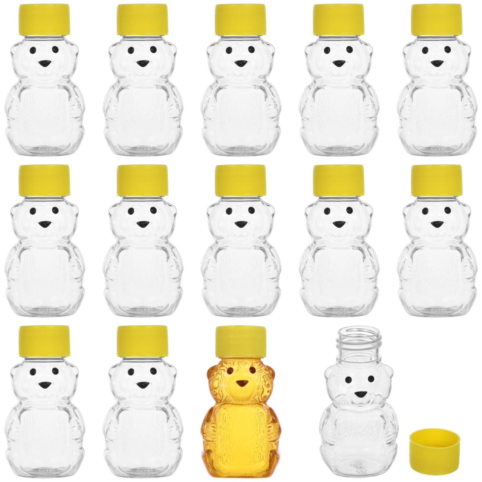 50 Stück klare Honiggläser in Bärenform, 57 ml, Kunststoffbehälter mit luftdichten Schraubverschlüssen, transparente Mini-Honigflaschen für Partys, Geschenke und Gastgeschenke