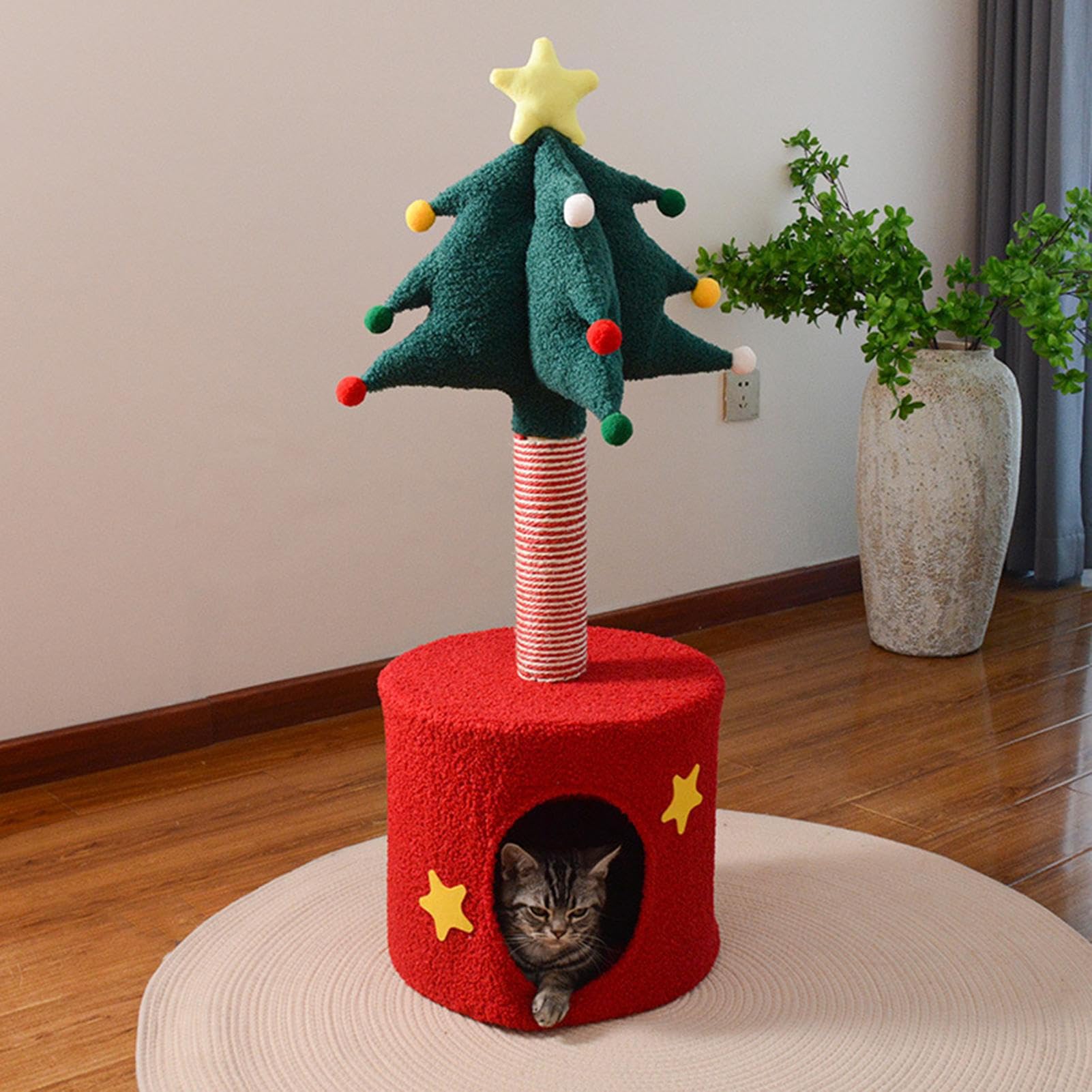 Weihnachtskatzenkratzer Post Mit Bett - Katzenturm Ferienturm | Einzigartiger Sisal-Scratcher Für | Kletterplattformen | Morb Bett Spieldekoration